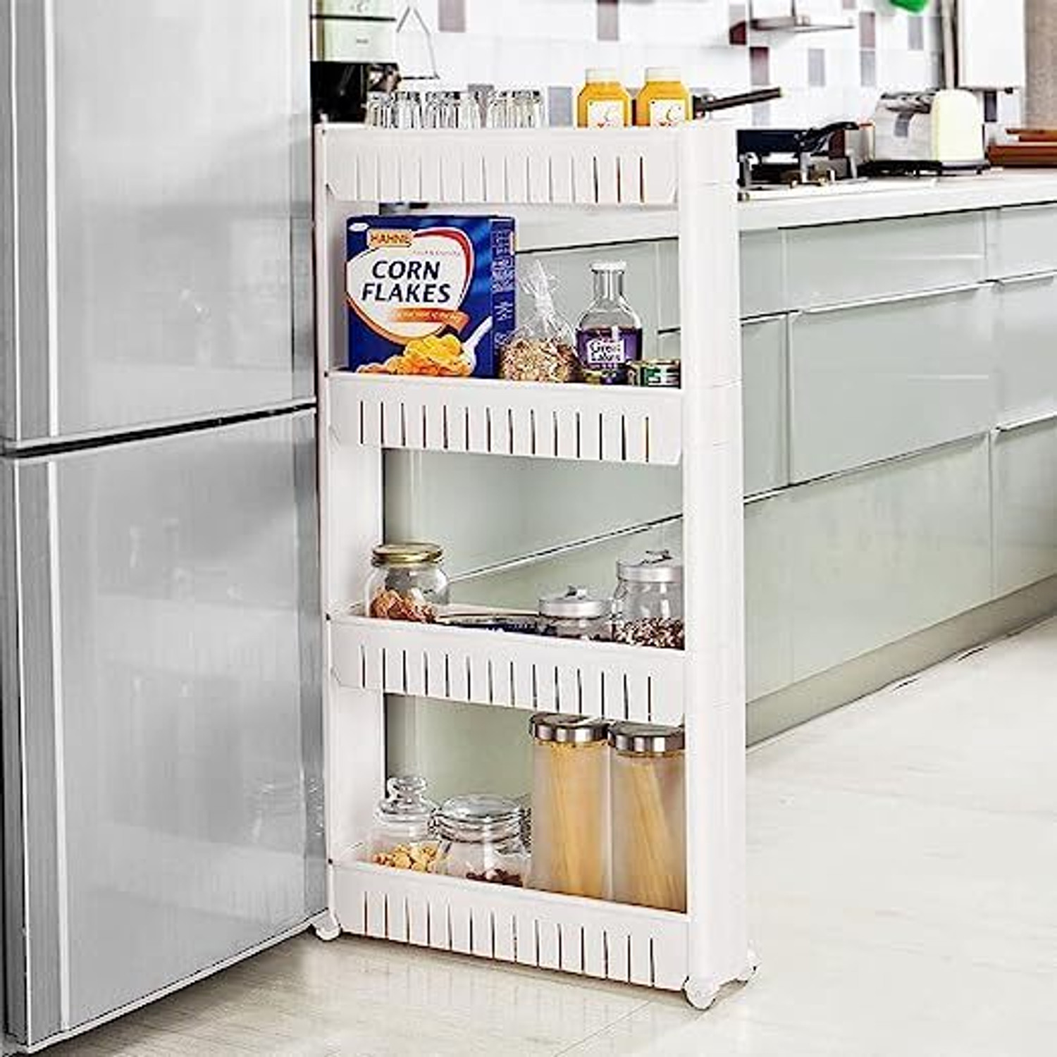 Image of BRANTOX 4 Tier Slim Multipurpose Storage Rack Trolley Plastic Storage Rack For Kitchen Plastic Kitchen Trolley (DIY(Do-It-Yourself))