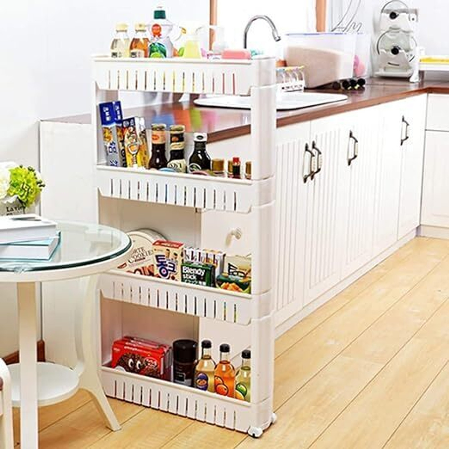 Image of BRANTOX 4 Tier Slim Multipurpose Storage Rack Trolley Plastic Storage Rack For Kitchen Plastic Kitchen Trolley (DIY(Do-It-Yourself))