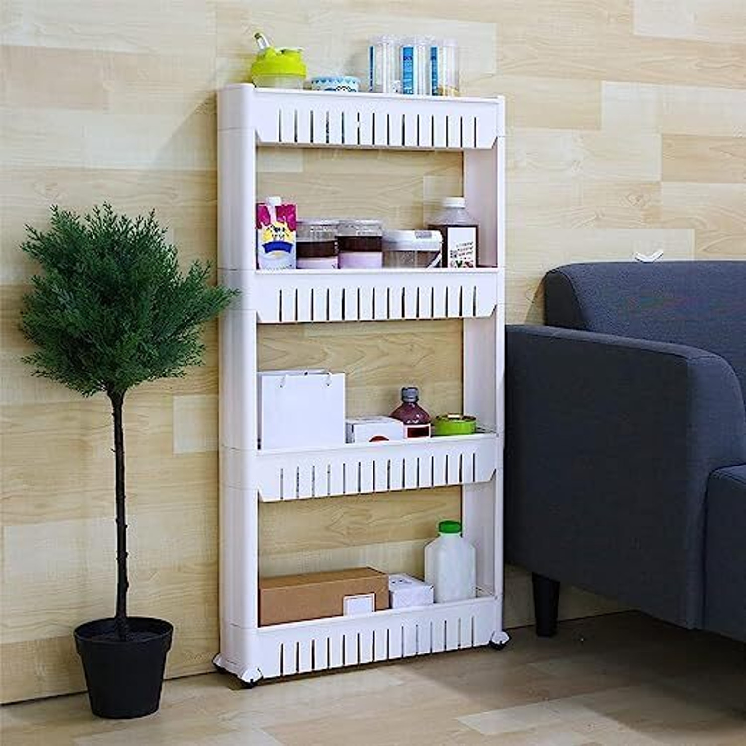 Image of BRANTOX 4 Tier Slim Multipurpose Storage Rack Trolley Plastic Storage Rack For Kitchen Plastic Kitchen Trolley (DIY(Do-It-Yourself))