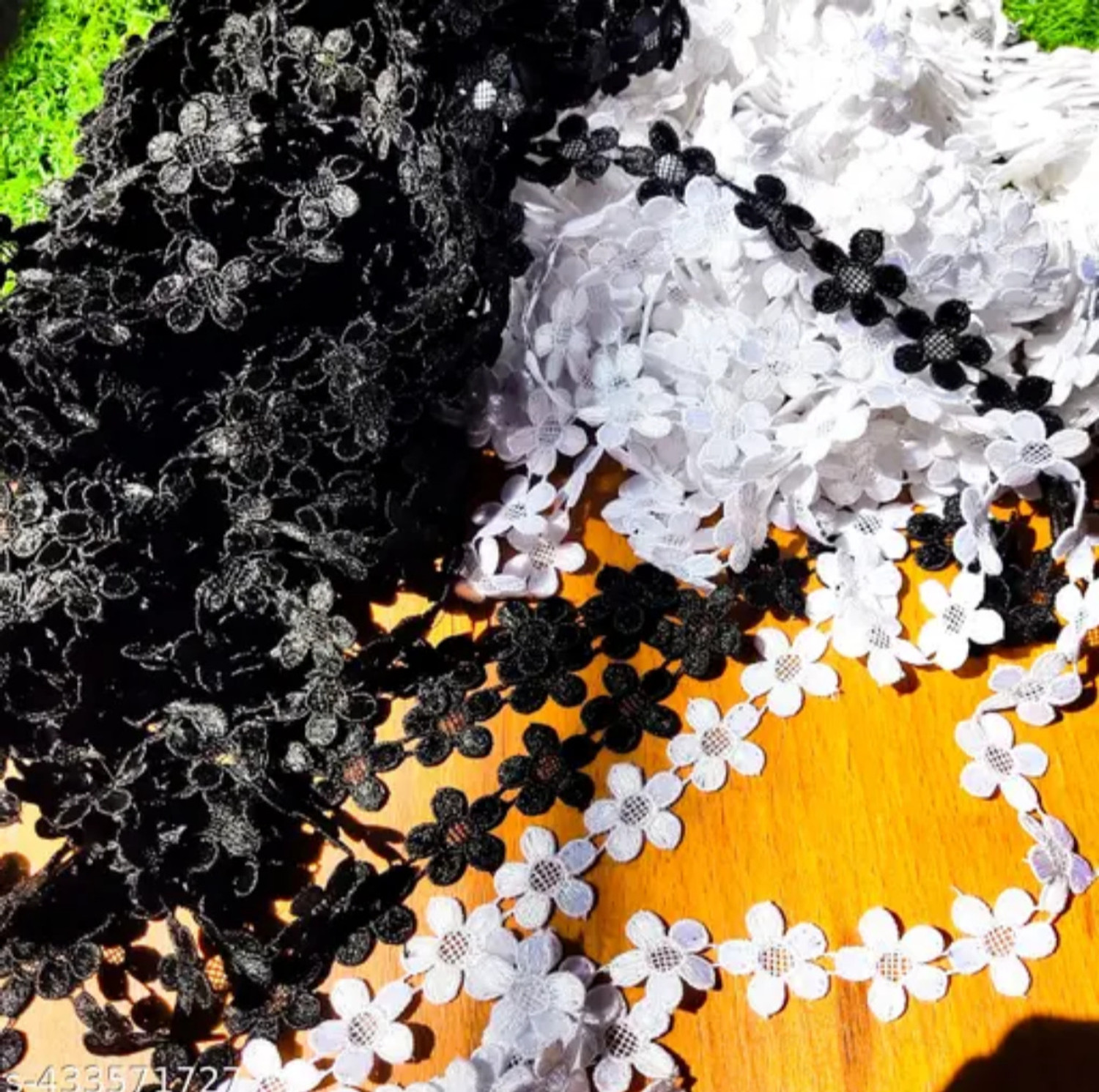 Tulsi Enterprise Flower Line Black Nd White 5+5 5+5 Meter Black And White Flower Line Lace Lace Reel