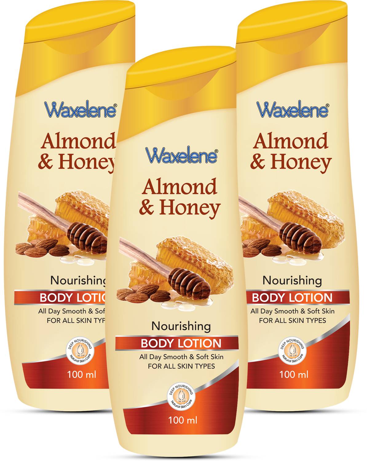 waxelene ALMOND & HONEY Moisturizing Lotion MASSAGE CREAM For Skin Brightening PACK OF 3