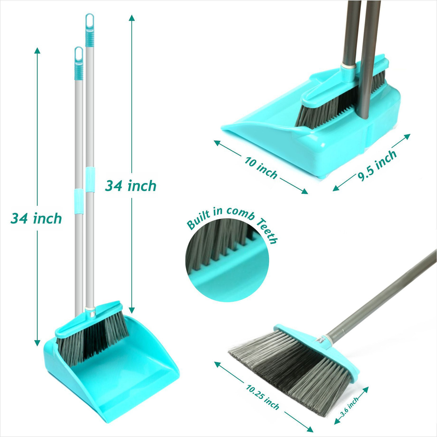 Image of UNIQUE broom with dustpan| long dust pan handle /Sweepy Bathroom wiper for home cleaning Floor Wiper (Multicolor)