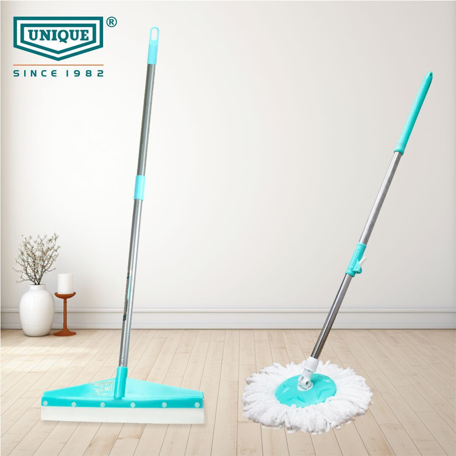 Image of UNIQUE broom with dustpan| long dust pan handle /Sweepy Bathroom wiper for home cleaning Floor Wiper (Multicolor)