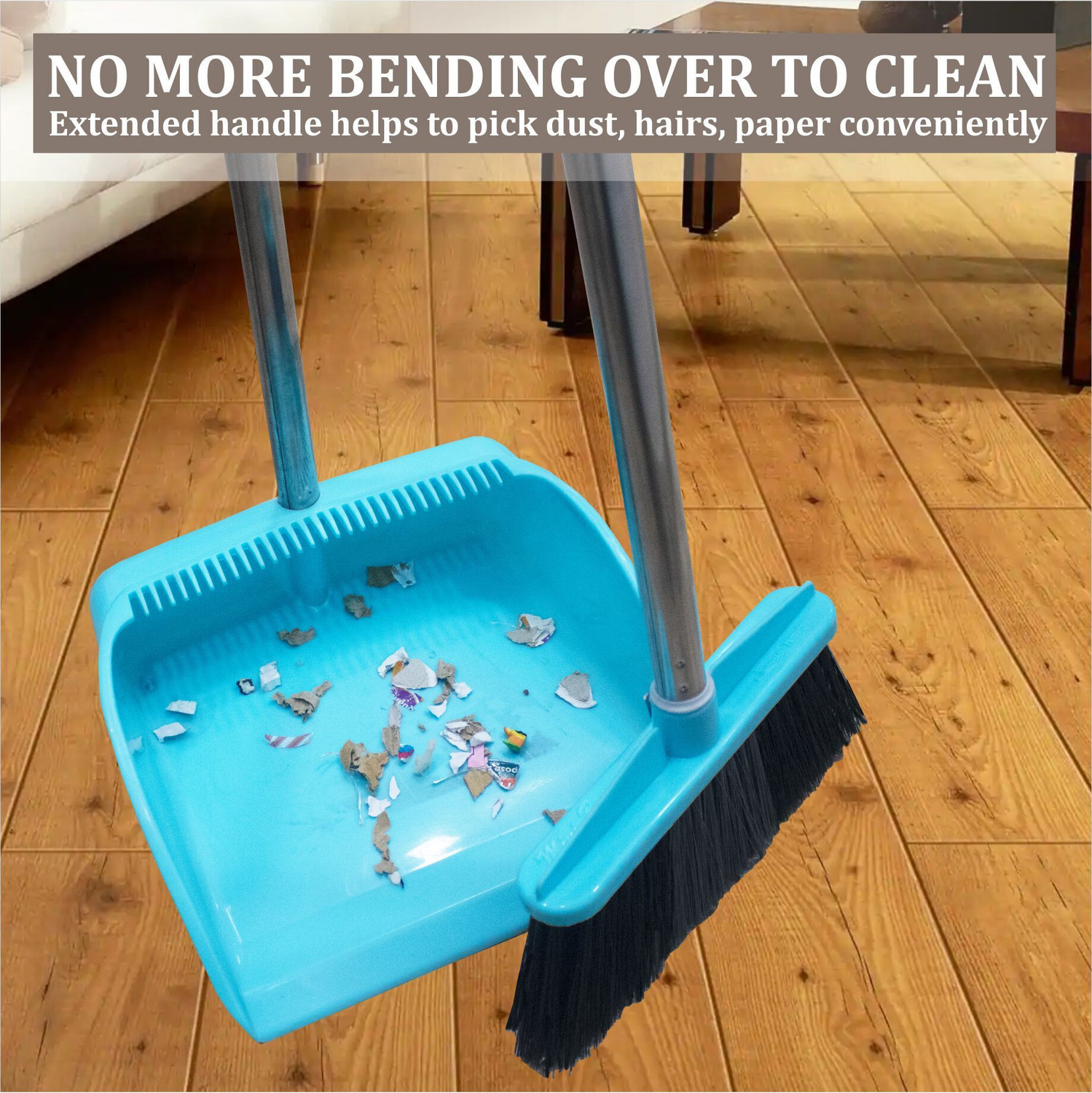 Image of UNIQUE broom with dustpan| long dust pan handle /Sweepy Bathroom wiper for home cleaning Floor Wiper (Multicolor)