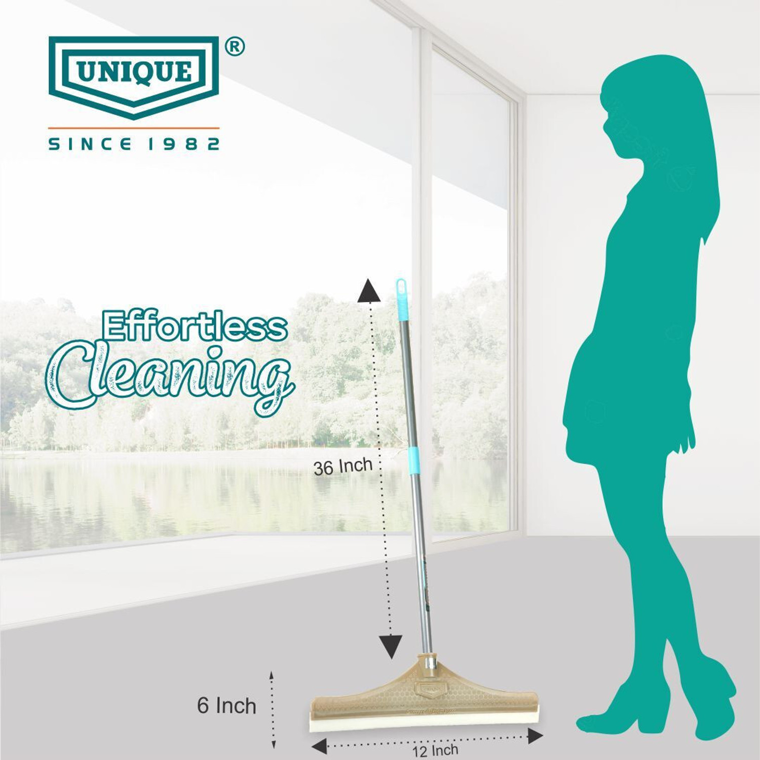 Image of UNIQUE broom with dustpan| long dust pan handle /Sweepy Bathroom wiper for home cleaning Floor Wiper (Multicolor)