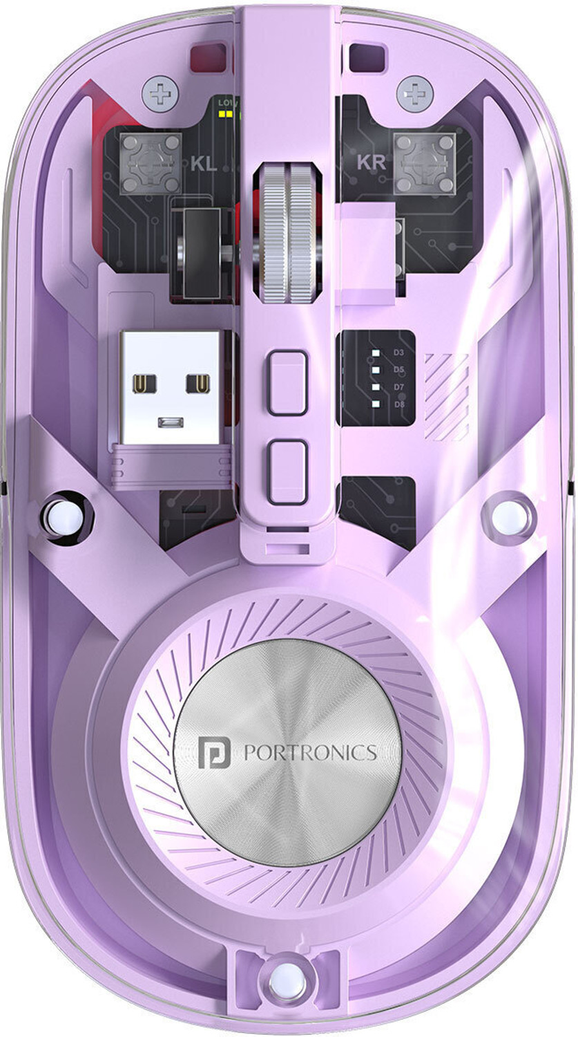 Portronics Toad 8 Transparent Wireless Mouse, Bluetooth + 2.4GHz, Rechargeable, Silent, Wireless Optical Mouse
