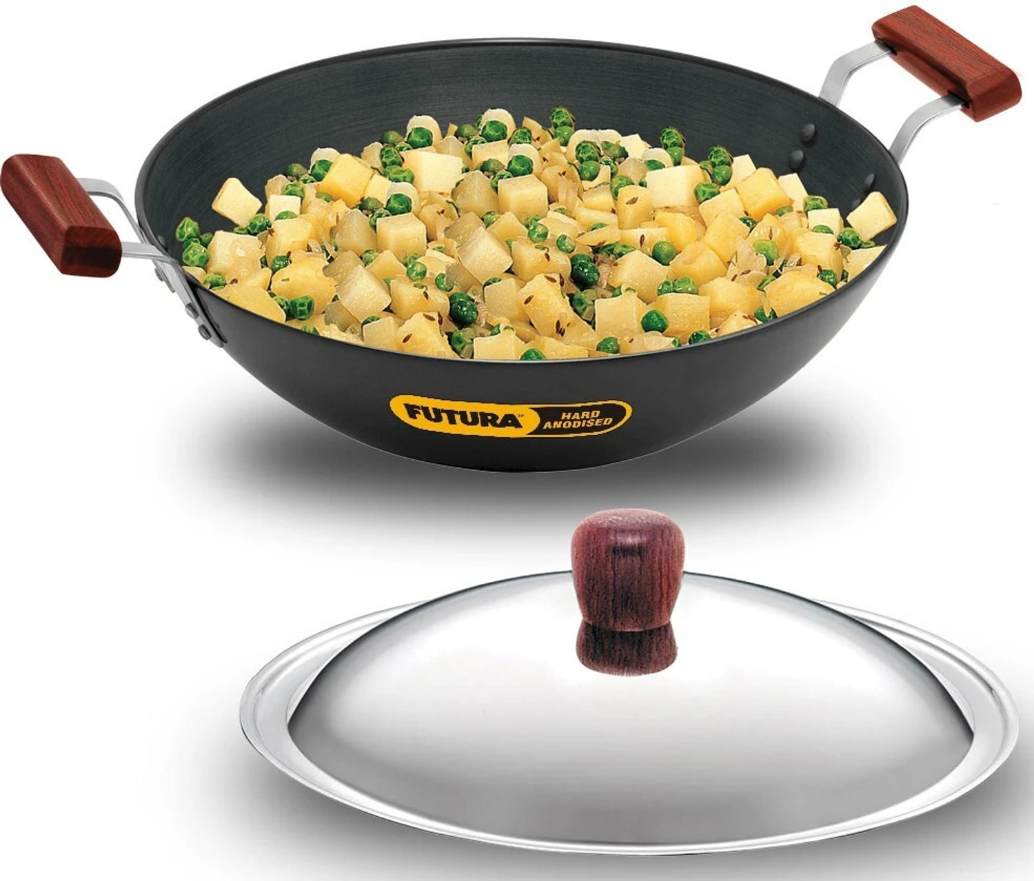HAWKINS Futura Flat Bottom 5 L with Lid AD50S Kadhai 33 cm diameter with Lid 5 L capacity  (Hard Anodised)