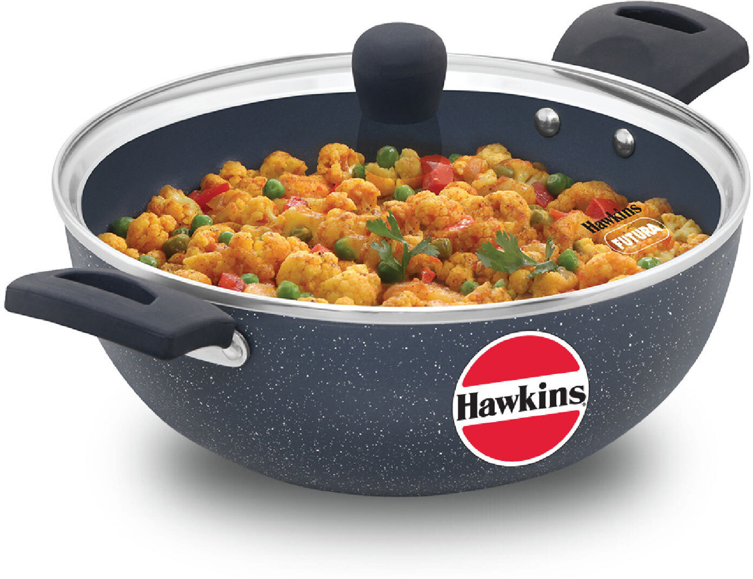 Hawkins Ceramic Nonstick Kadhai 26.1 cm – Grey with Glass Lid