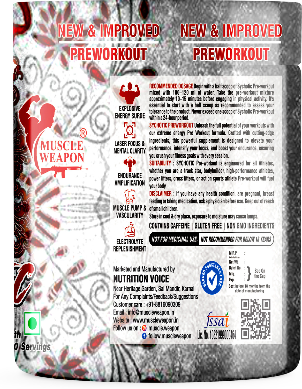 Image of Muscle Weapon Sychotic Preworkout 30 servings| Energy | Focus | Pump Pre Workout (180 g, Blueberry)