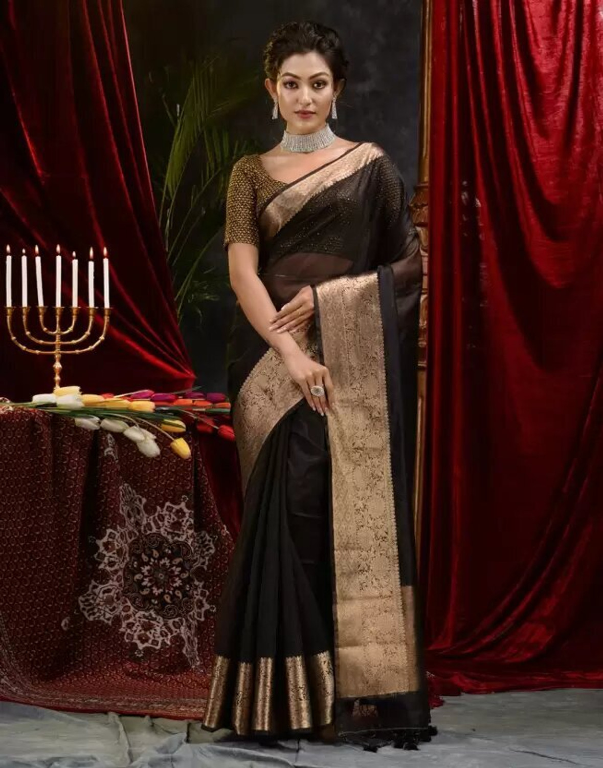 Image of b bella creation Printed Daily Wear Organza Saree (Yellow)