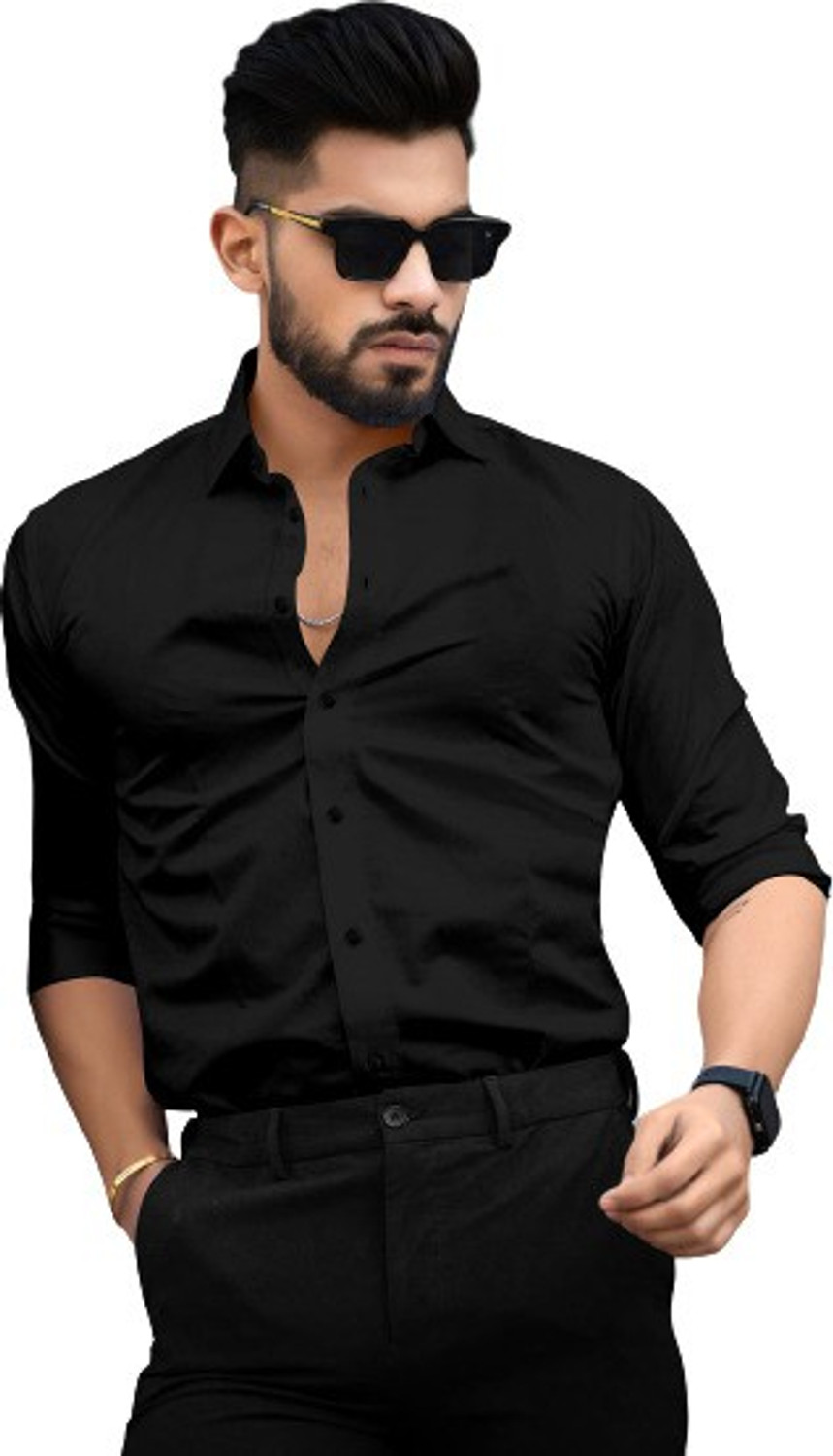 Image of JIGGSTER STORE Men Solid Casual Black Shirt