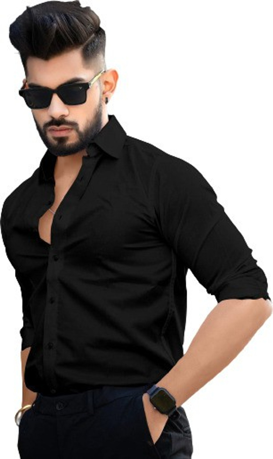 Image of JIGGSTER STORE Men Solid Casual Black Shirt