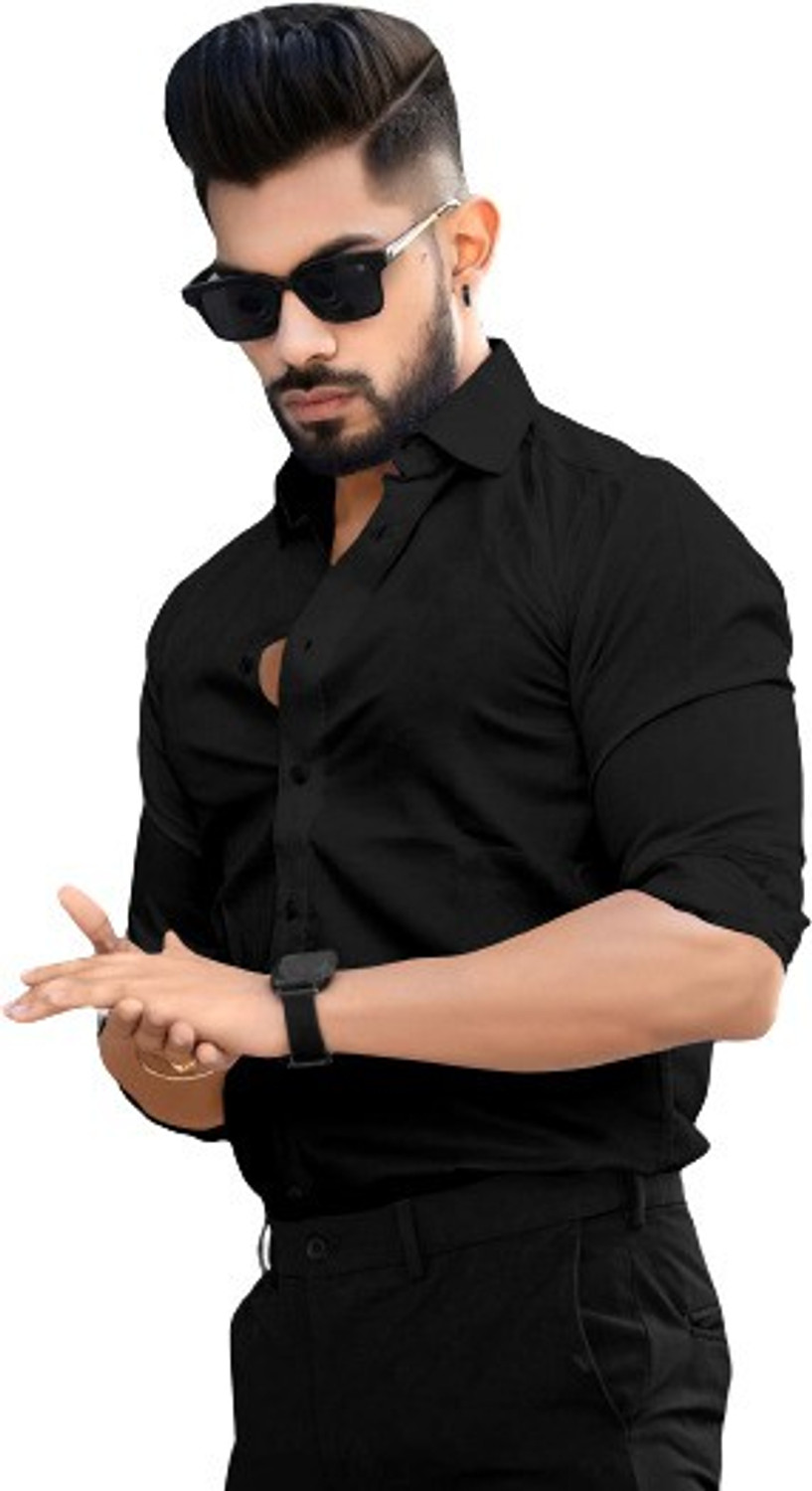 Image of JIGGSTER STORE Men Solid Casual Black Shirt