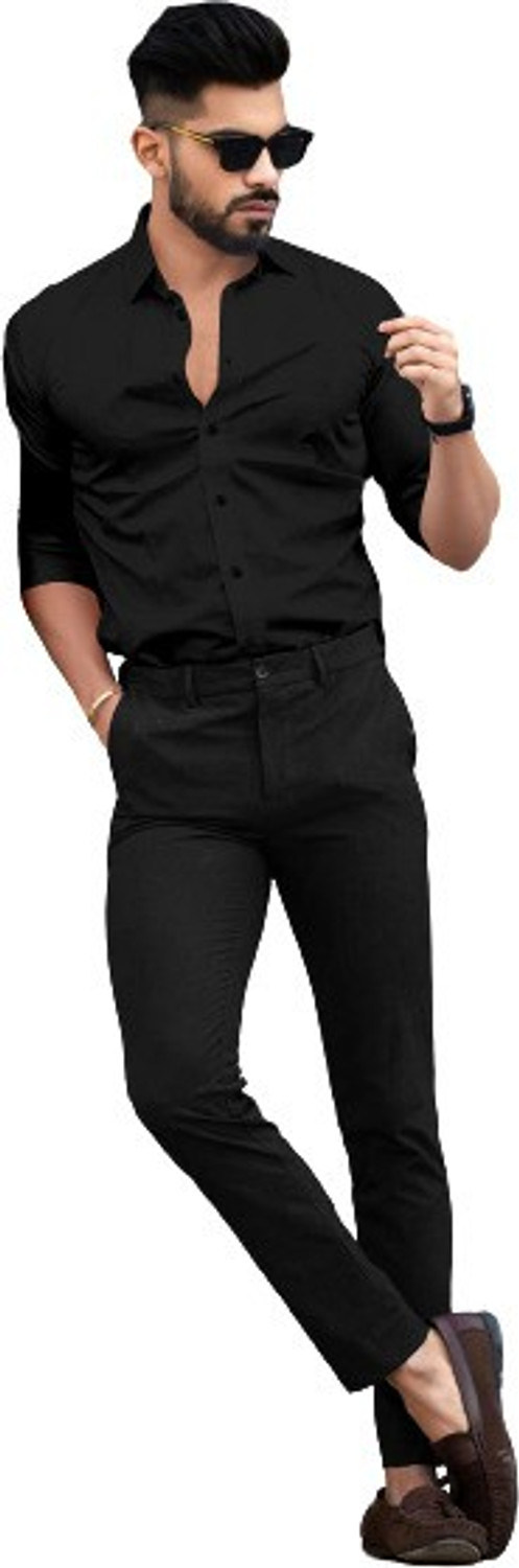 Image of JIGGSTER STORE Men Solid Casual Black Shirt