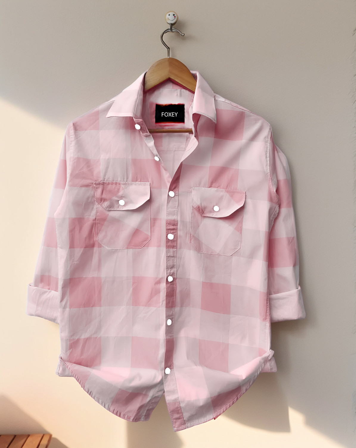 Image of FOXEY Men Checkered Casual Pink Shirt