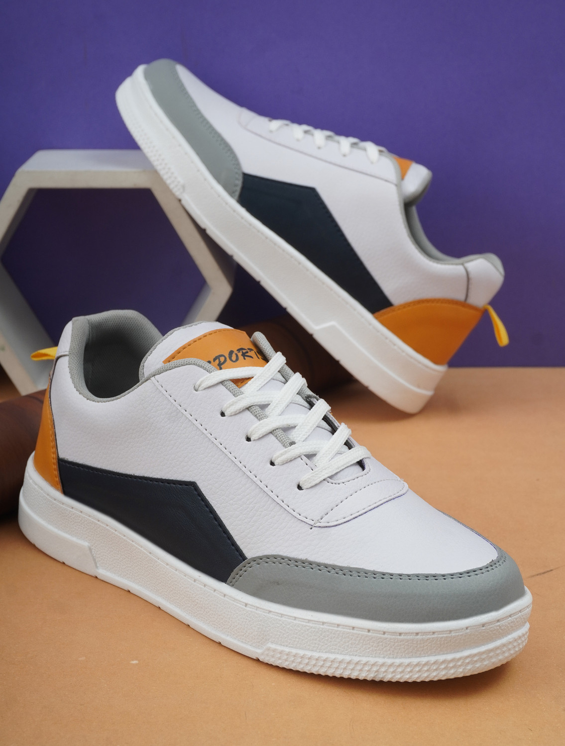 Image of Bacan Men's Premium Casual Sneakers | Stylish Lace-Up Shoes for Daily & Outdoor Wear Running Shoes For Men (Grey , 9)