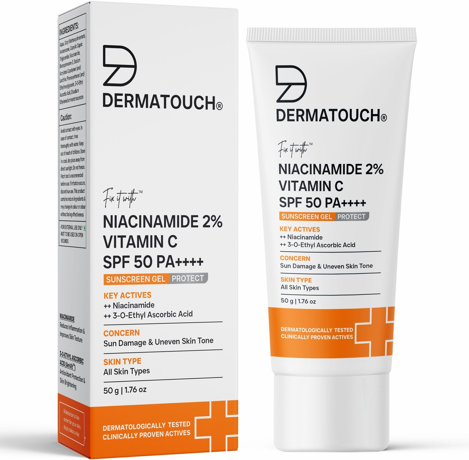 Dermatouch Sunscreen - SPF 50 PA++++ Niacinamide 2% Vitamin C Sunscreen for glowing skin | SPF 50+ PA ++++