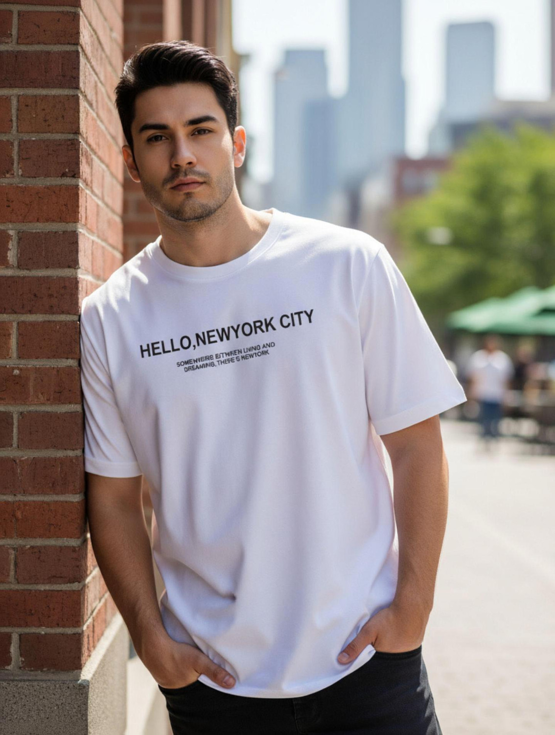 Image of BRIGHTKTAFT Men Printed Round Neck Cotton Blend Black T-Shirt