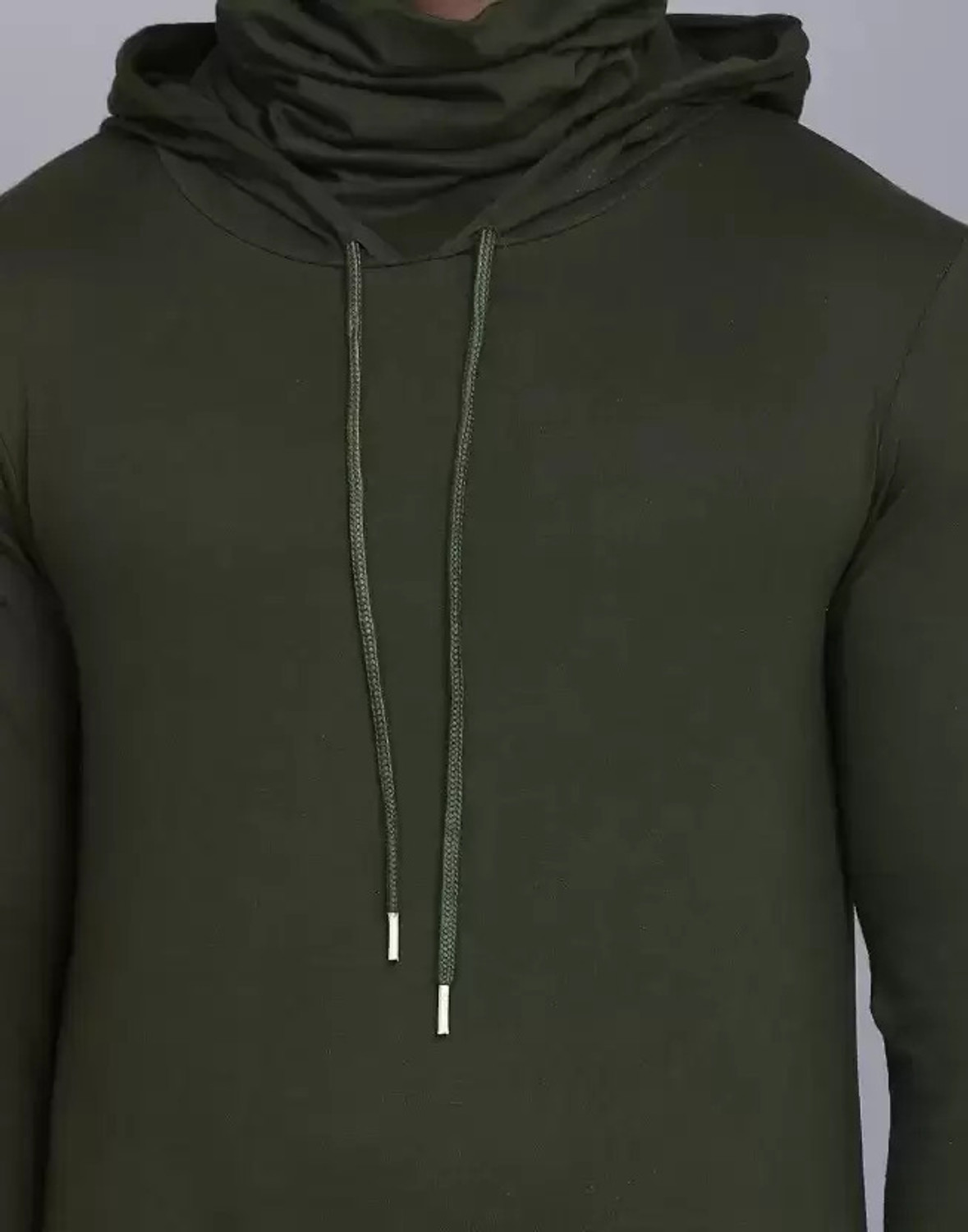 Image of Silcoba Men Solid Hooded Neck Cotton Blend Green T-Shirt