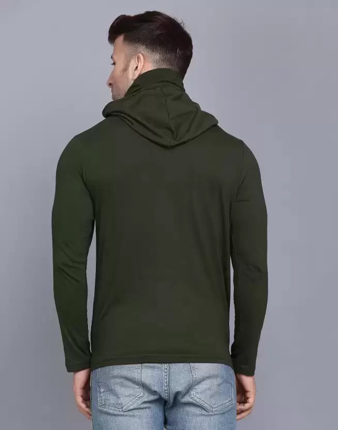 Image of Silcoba Men Solid Hooded Neck Cotton Blend Green T-Shirt