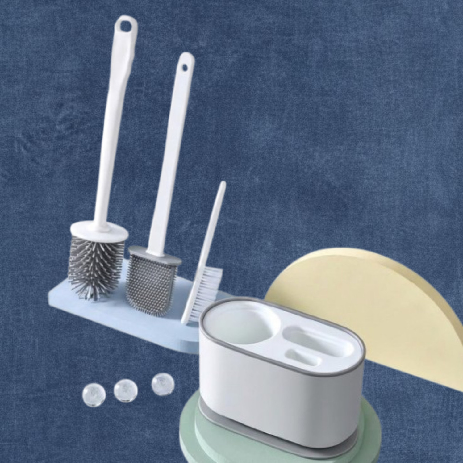 Image of Silver tech 2Pcs -Long Handled Brush Golf Silicone Toilet Brush, No Dead End Cleaning Brush with Holder (Multicolor)