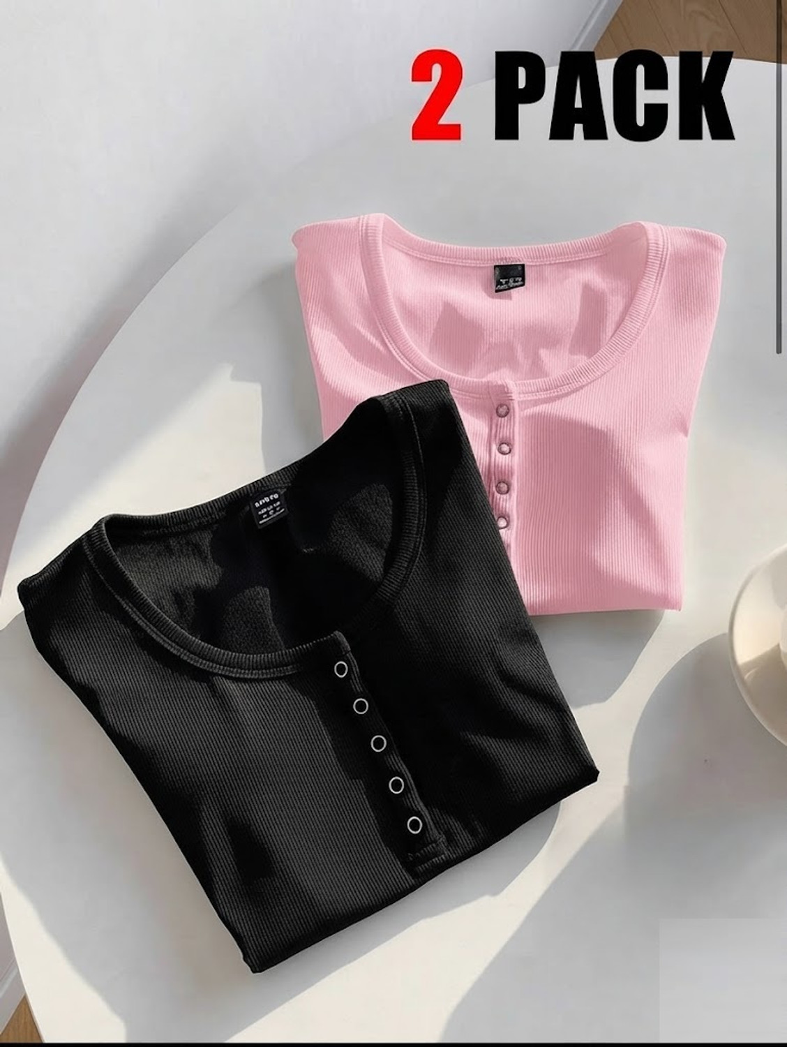 Image of Bartus Pack of 2 Casual Regular Sleeves Solid Women Black, Pink Top