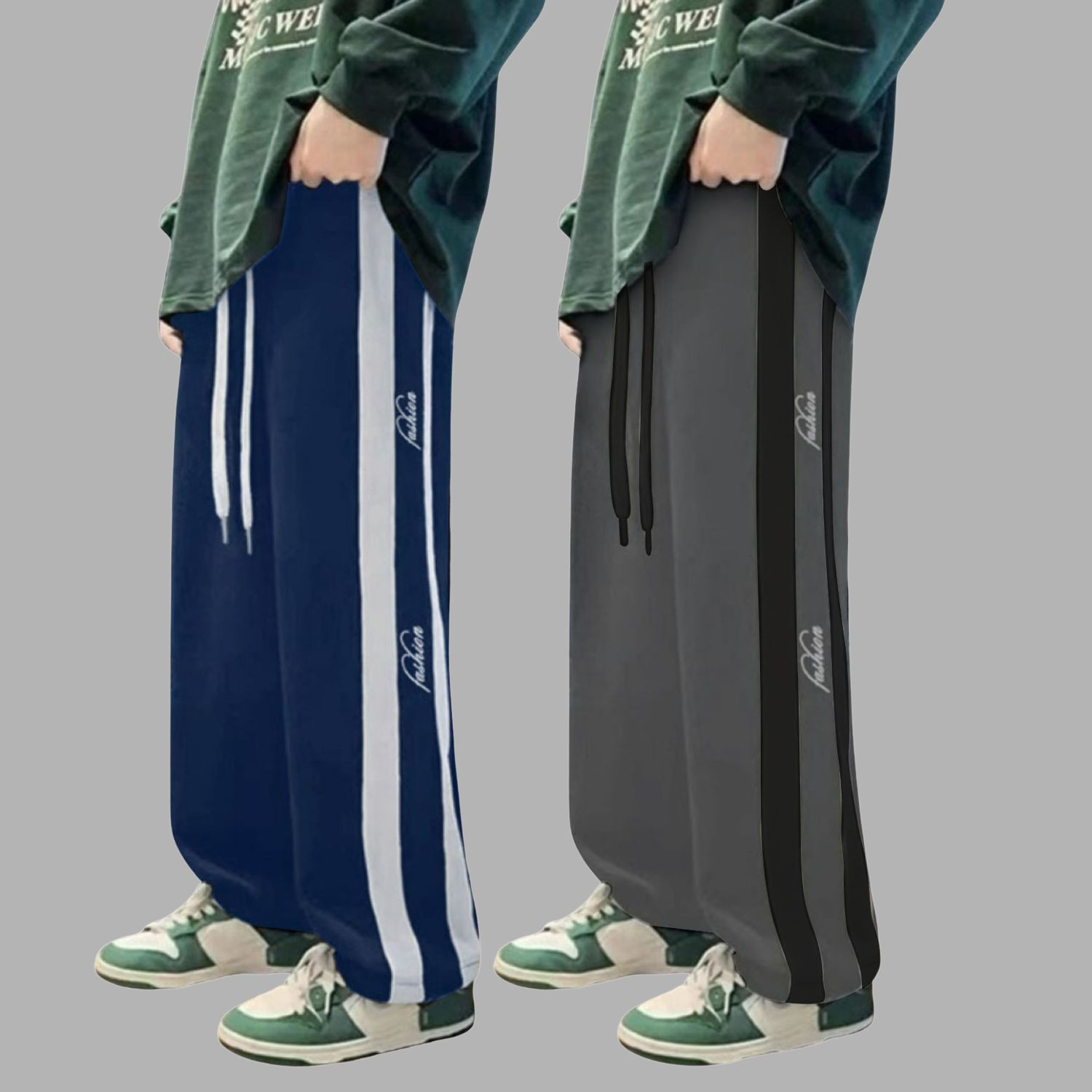 Image of Wanchha Fashion Men Solid, Striped Grey Track Pants