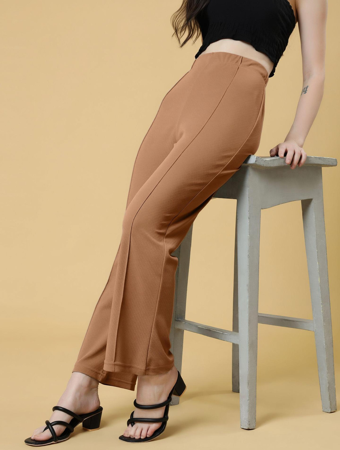 Image of NNIFA Women Relaxed Maroon Polyester Trousers