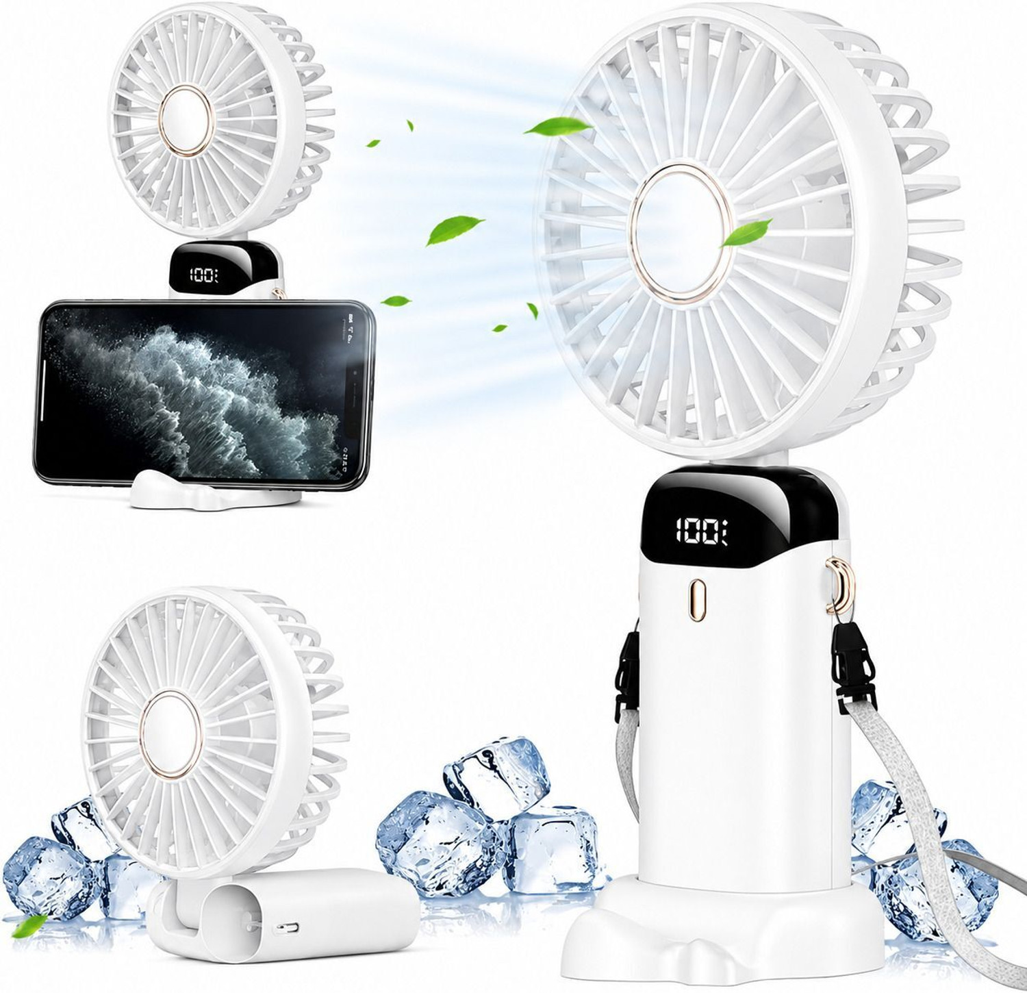 Image of DIGITRENDS Portable table Fan,Powerful desk Fan 1200 mah for kitchen indoor and outdoor table fan display Rechargeable Fan (White)