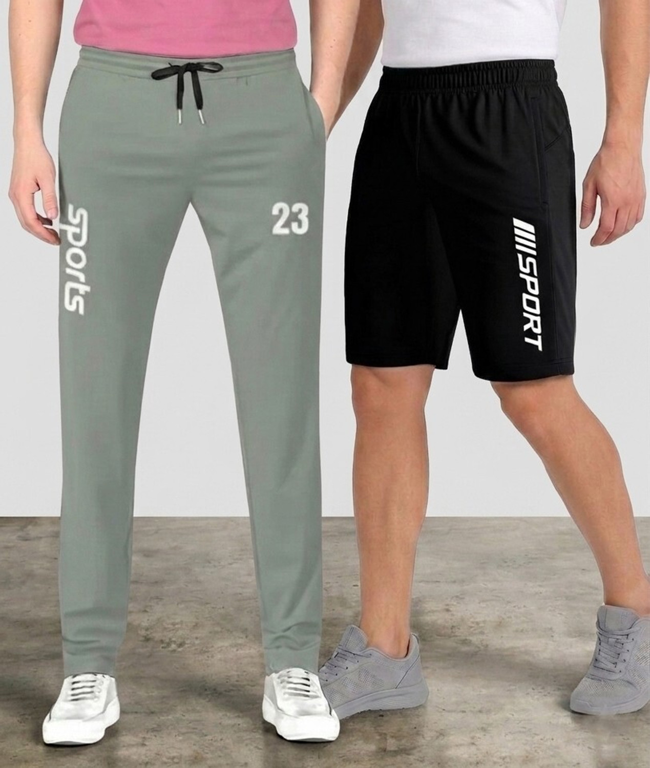 Image of FLYZEN Pack of 2 Solid Men Grey Regular Shorts
