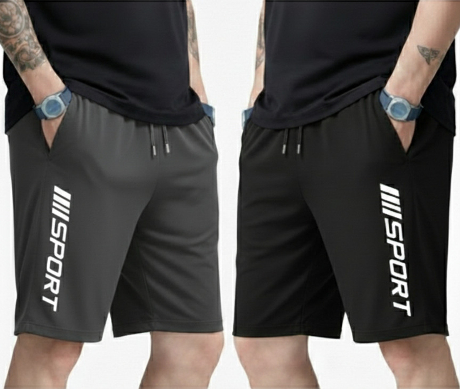 Image of FLYZEN Pack of 2 Solid Men Grey Regular Shorts