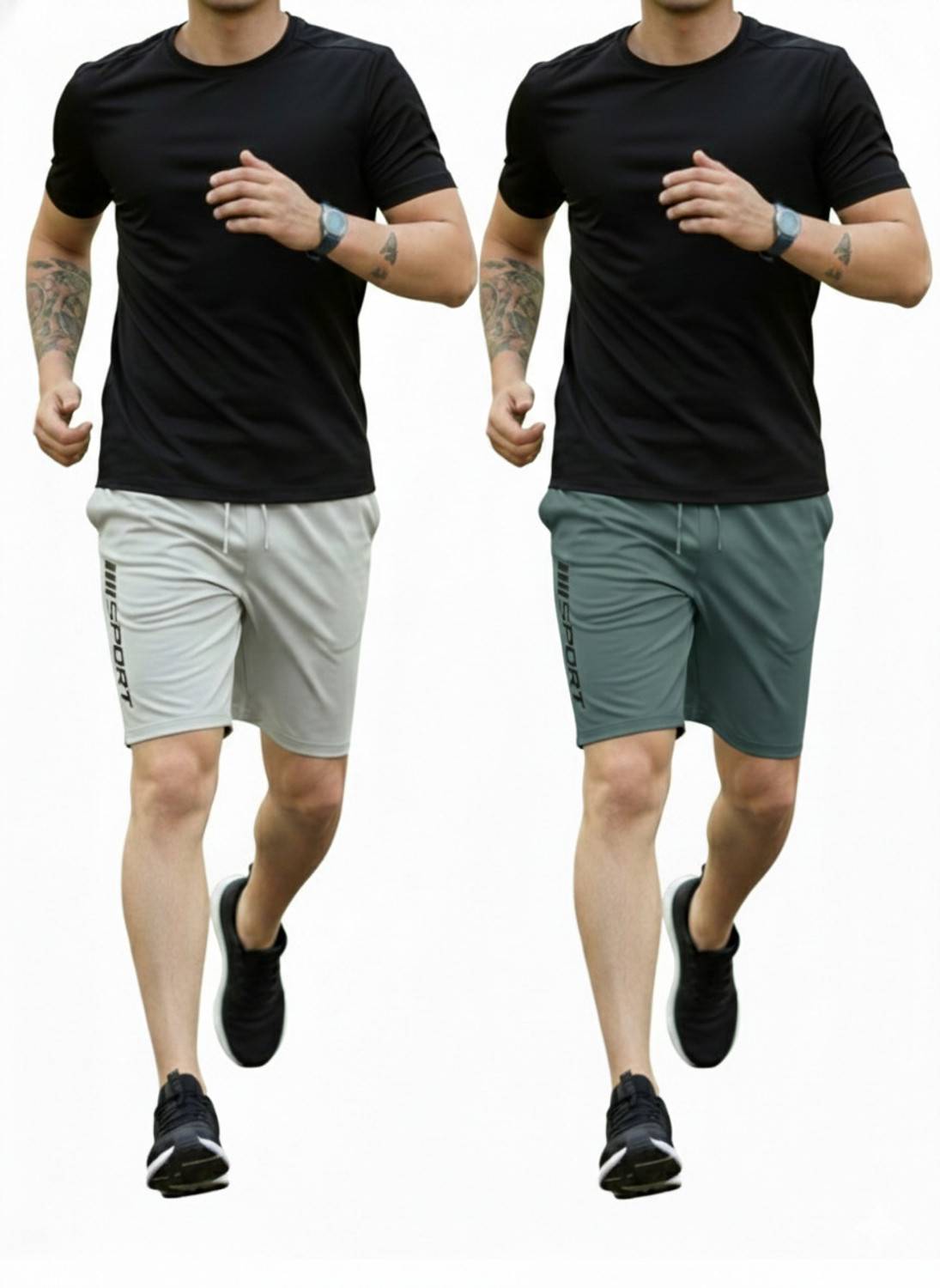 Image of FLYZEN Pack of 2 Solid Men Grey Regular Shorts