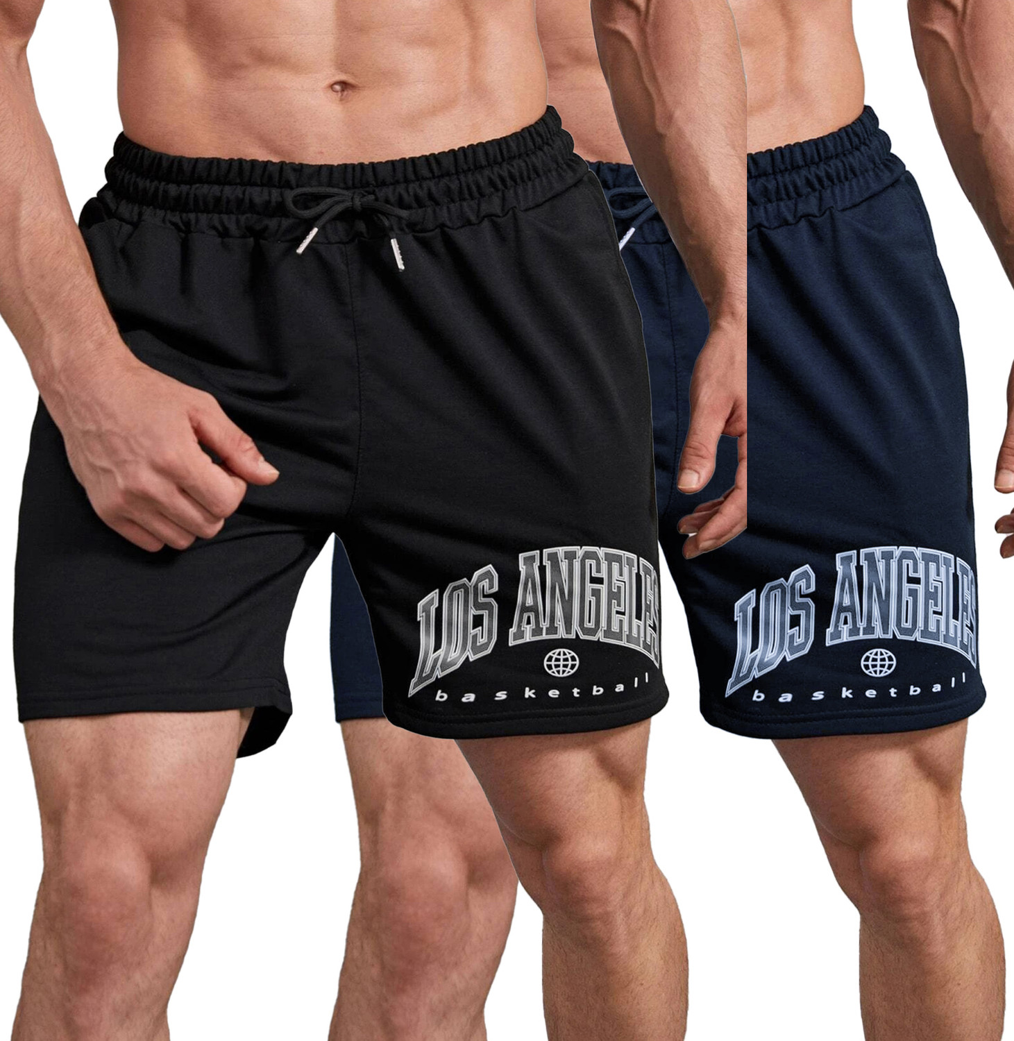 Image of Jump Cuts Printed Men Black, Dark Blue Basic Shorts