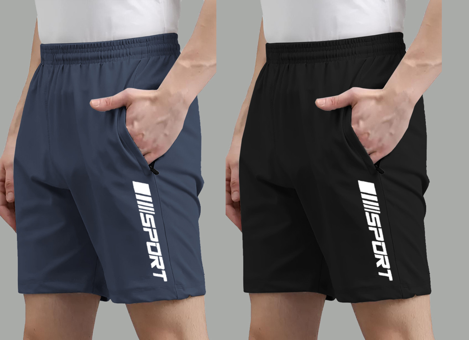 Image of FLYZEN Pack of 2 Solid Men Grey Regular Shorts