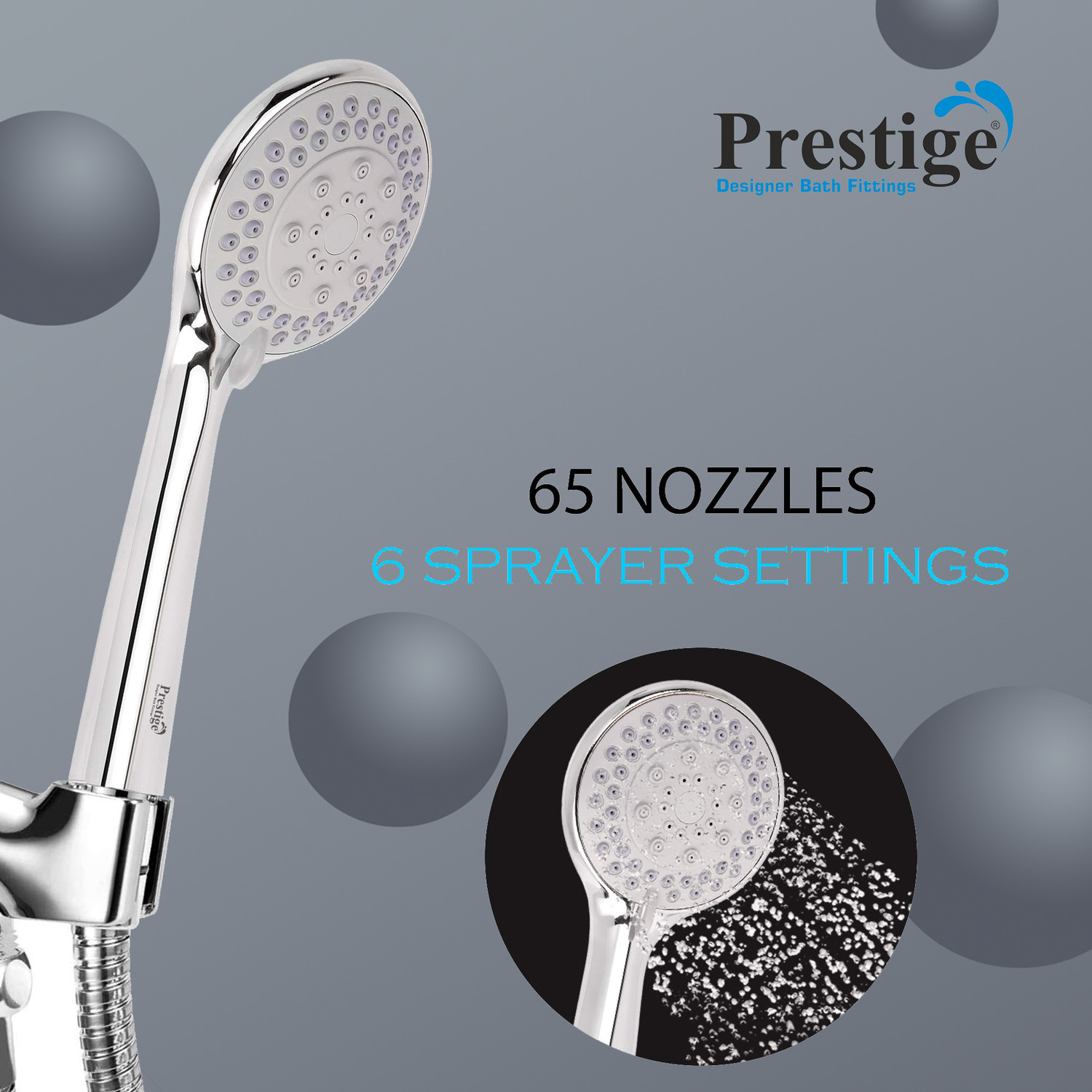 Image of Prestige 5 Function C-2 (ABS) 1.5mtr Flexible SS Tube And Wall Hook Shower Head
