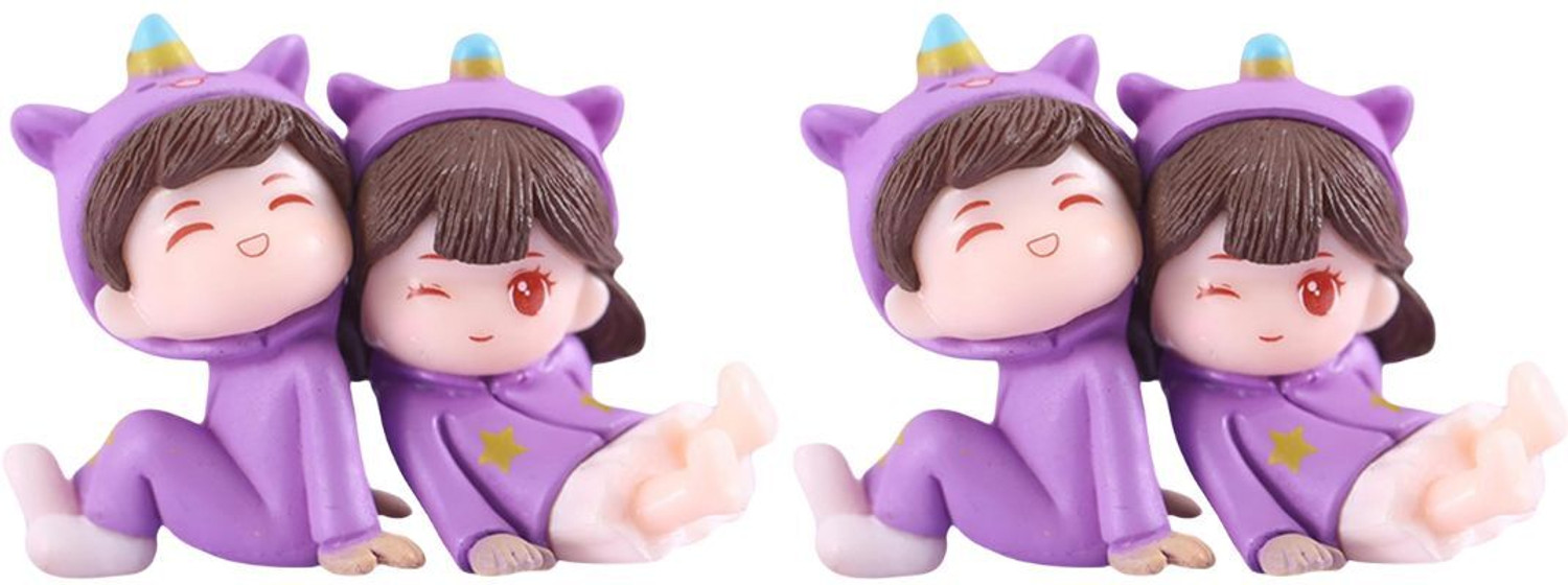 Image of Satyam Kraft 2 Set Couple Miniature in Purple Outfits | Boy & Girl Sitting Showpiece for Home Decorative Showpiece - 4 cm (Polyresin, Purple)