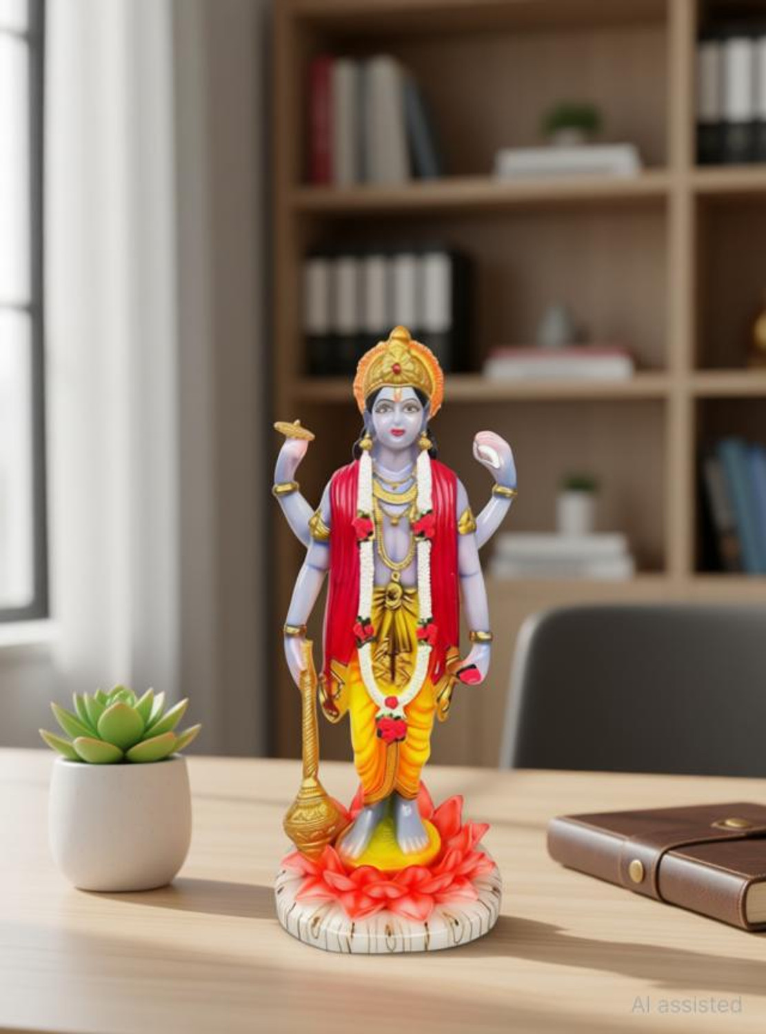 Image of HUBZONES Resin Lord Vishnu Statue Venketshwar Idol Decorative Showpiece - 22 cm (Polyresin, Multicolor)