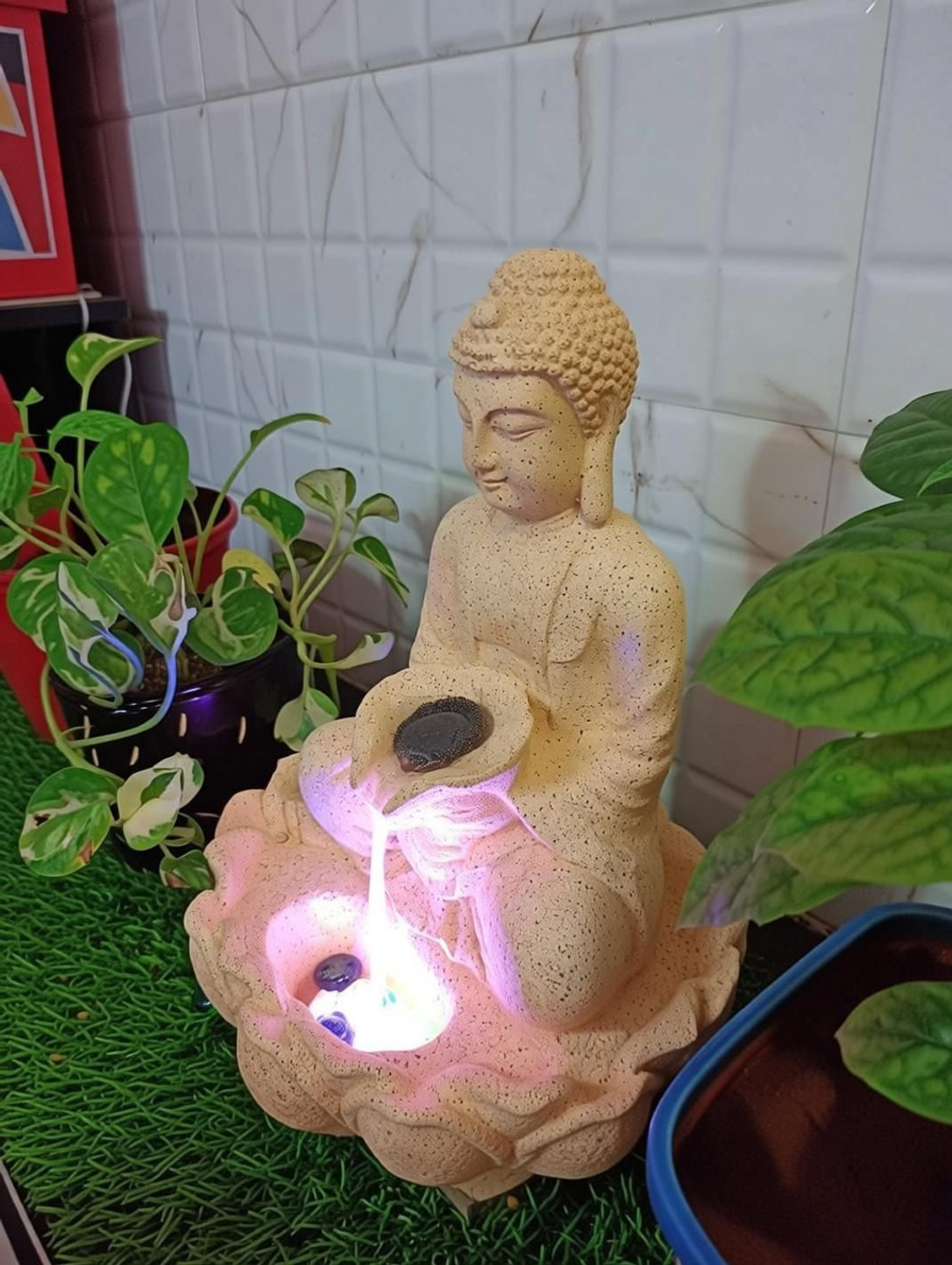 Image of MCrafts kamal buddha beej color 15 inch for home office decor indoor water fountain Decorative Showpiece - 43 cm (Resin, Beige)
