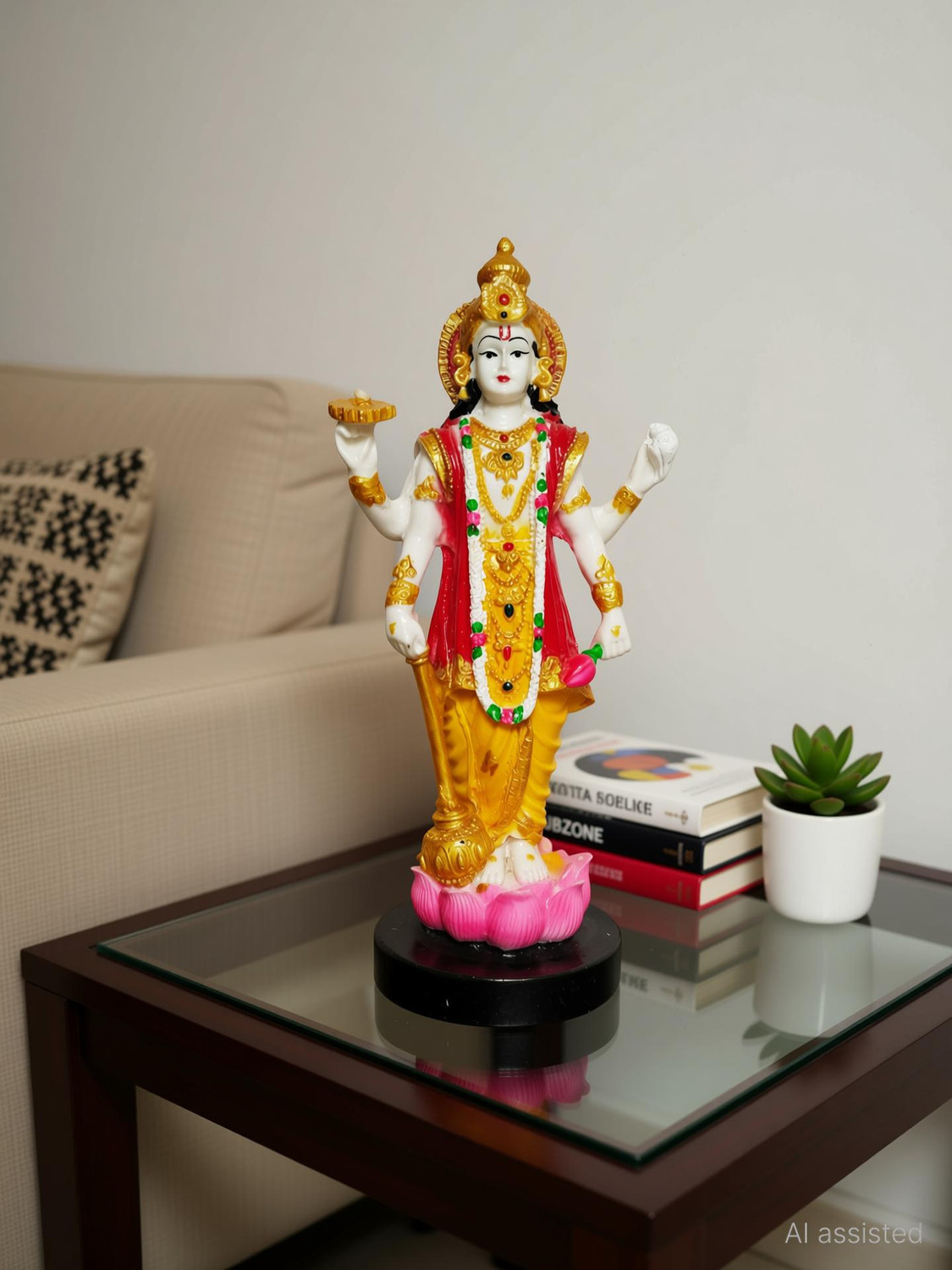 Image of HUBZONES Resin Lord Vishnu Statue Venketshwar Idol Decorative Showpiece - 22 cm (Polyresin, Multicolor)