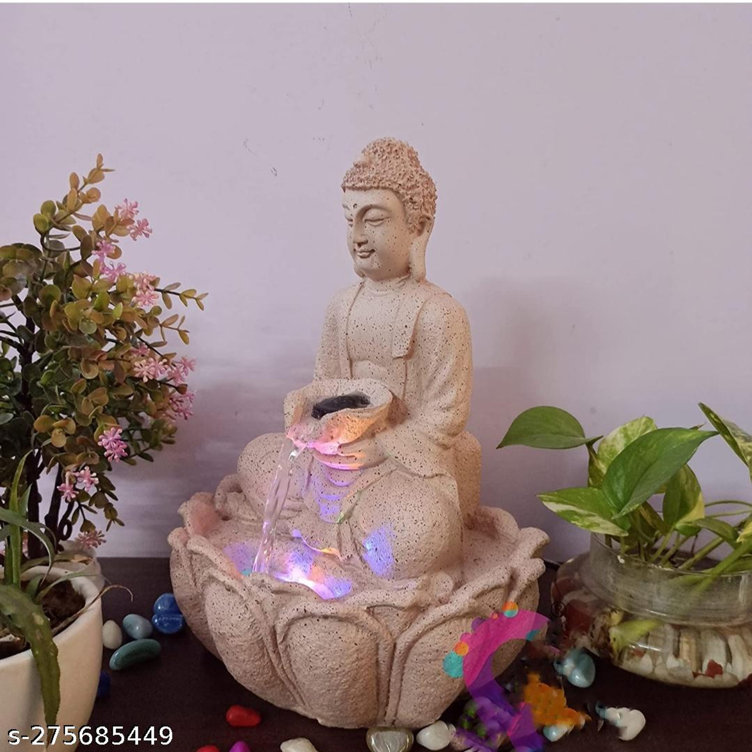Image of MCrafts kamal buddha beej color 15 inch for home office decor indoor water fountain Decorative Showpiece - 43 cm (Resin, Beige)