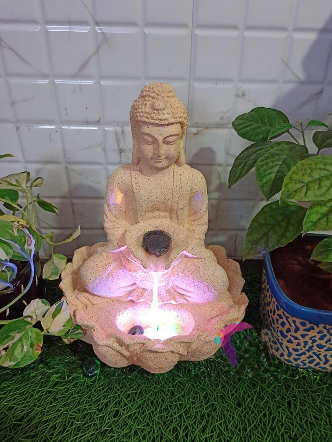 Image of MCrafts kamal buddha beej color 15 inch for home office decor indoor water fountain Decorative Showpiece - 43 cm (Resin, Beige)