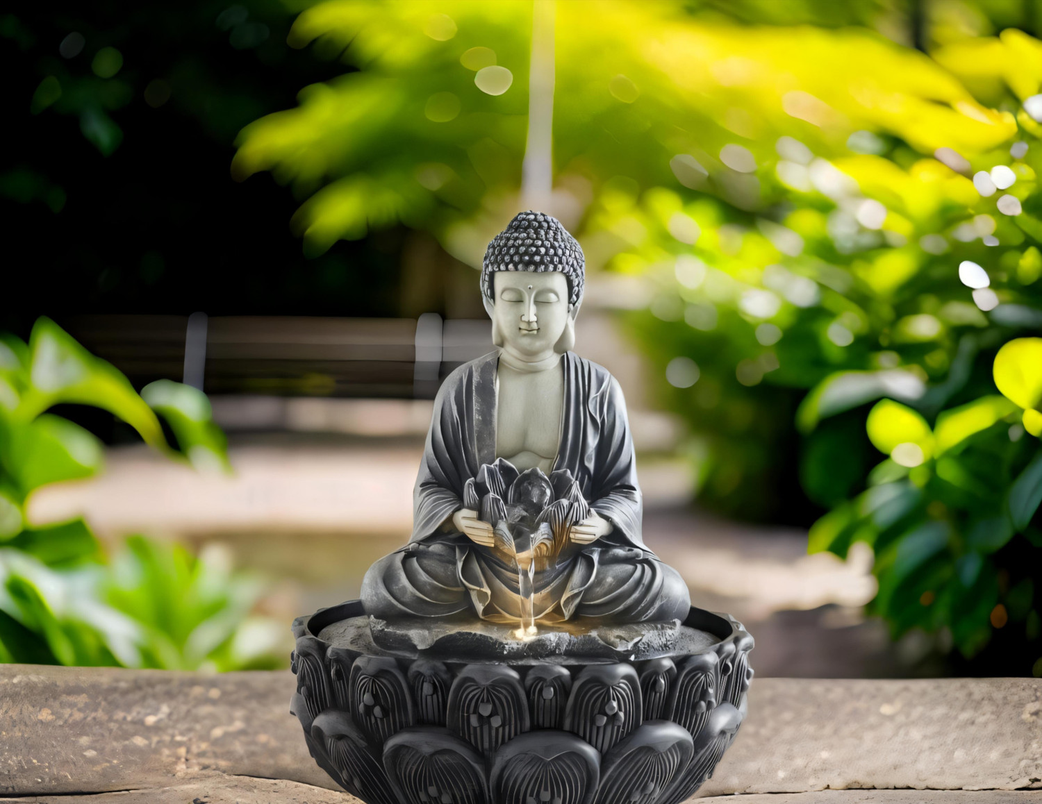 Image of MCrafts kamal buddha beej color 15 inch for home office decor indoor water fountain Decorative Showpiece - 43 cm (Resin, Beige)
