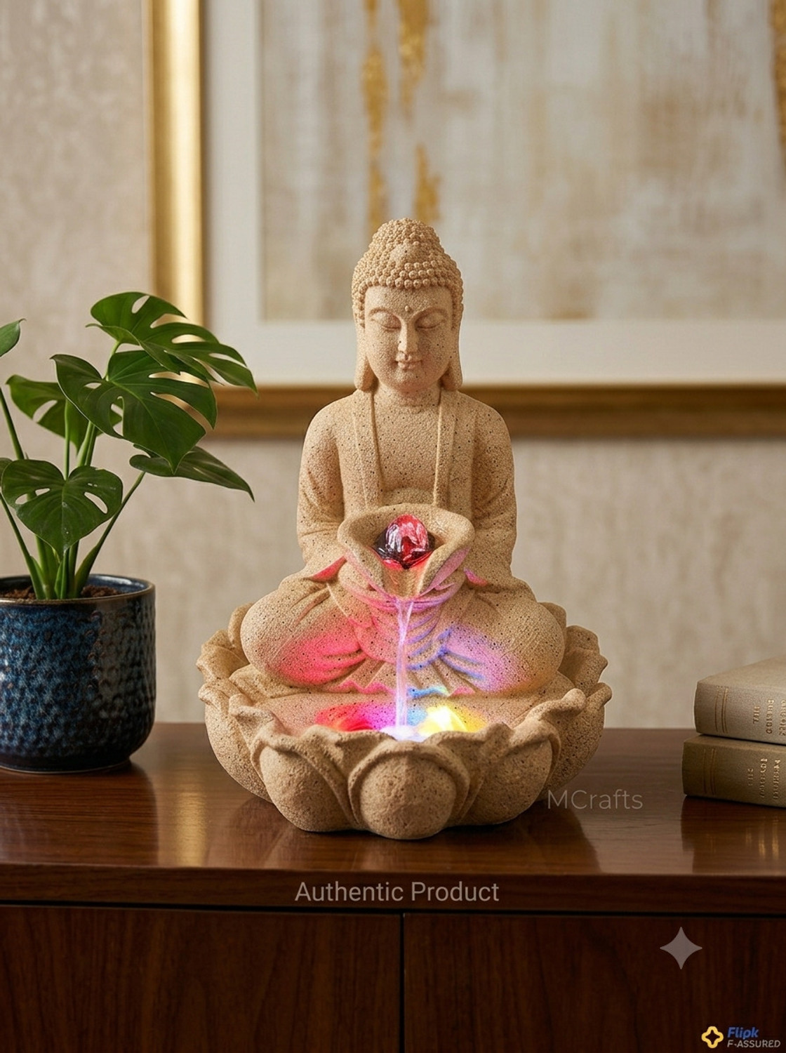 Image of MCrafts kamal buddha beej color 15 inch for home office decor indoor water fountain Decorative Showpiece - 43 cm (Resin, Beige)