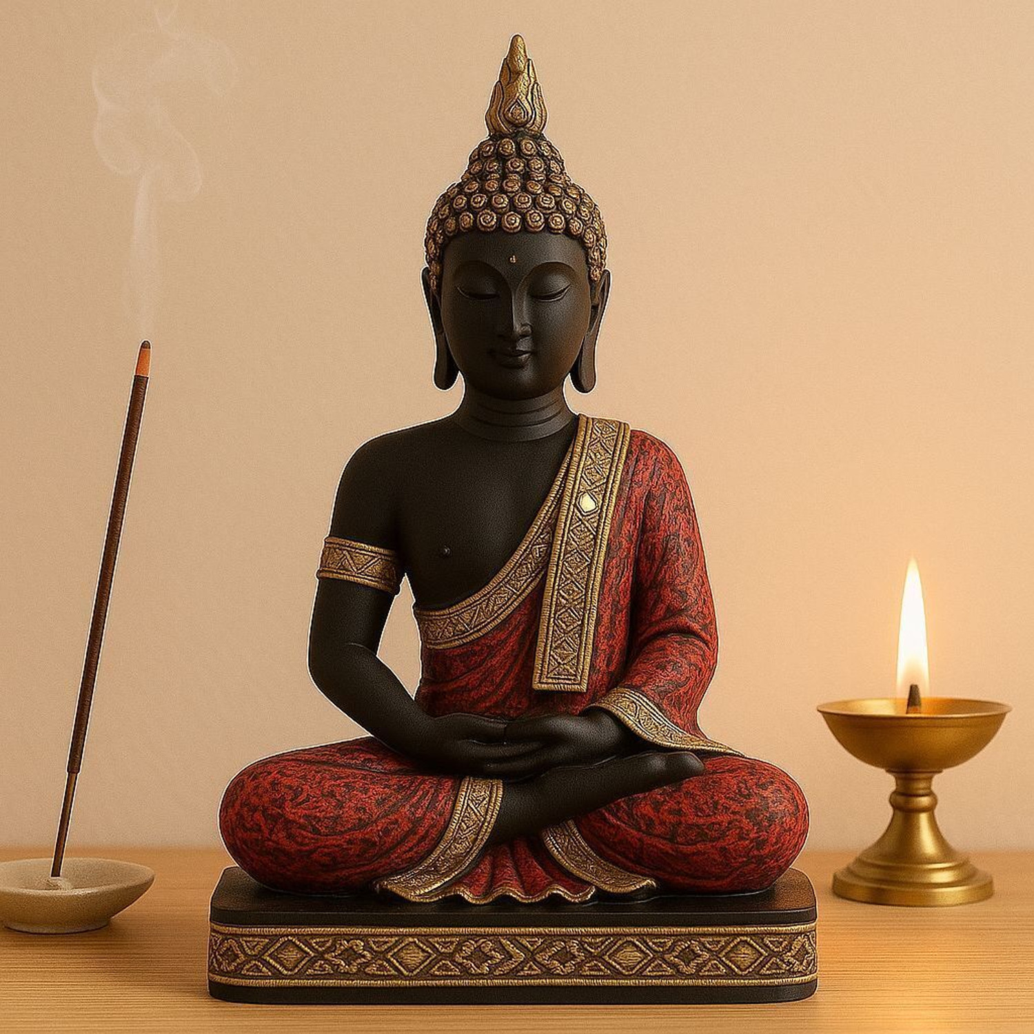 Image of Stockwing Buddha statue 001 Decorative Showpiece - 30 cm (Fabric, Black, Gold, Maroon)