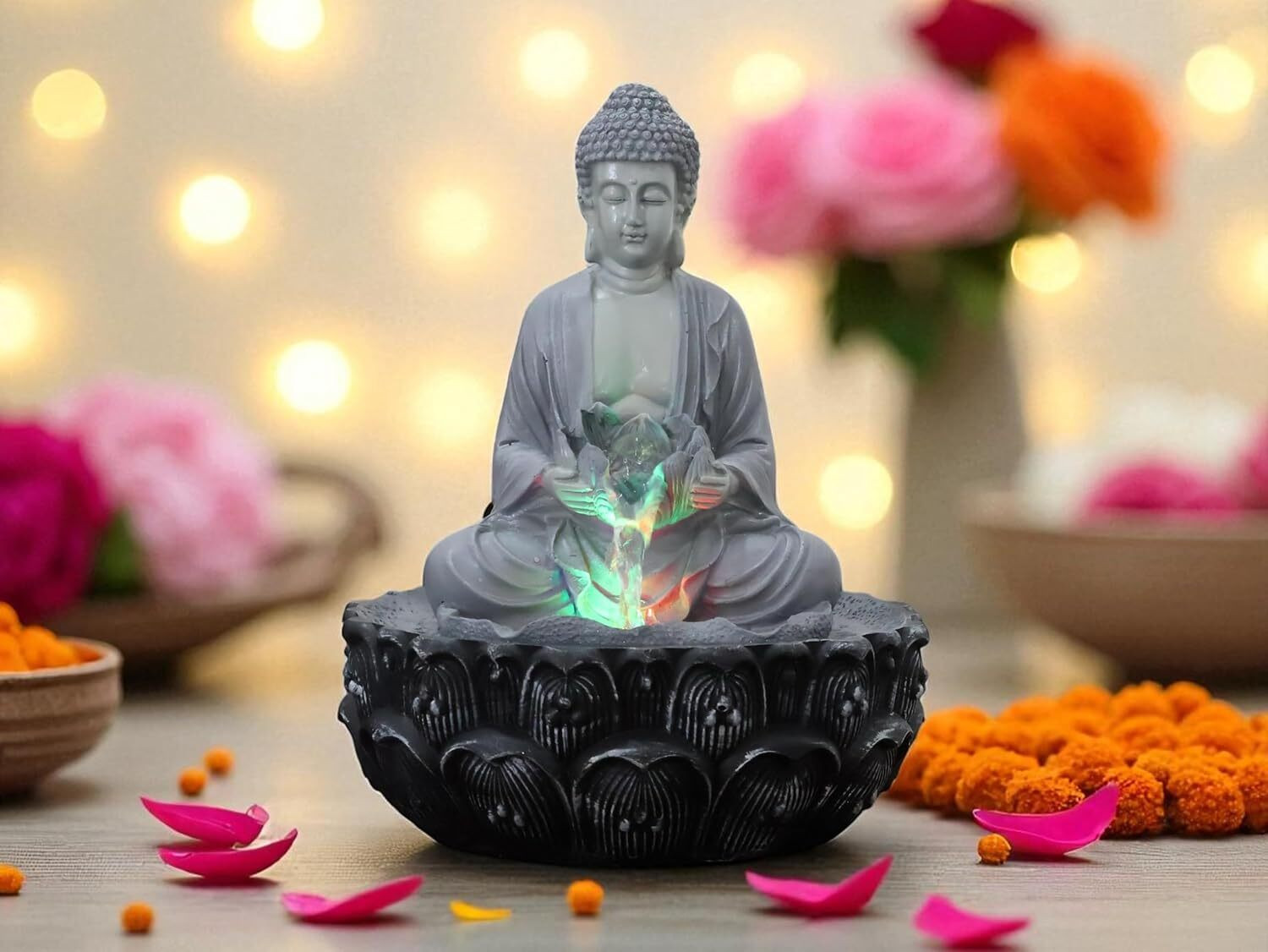 Image of MCrafts kamal buddha beej color 15 inch for home office decor indoor water fountain Decorative Showpiece - 43 cm (Resin, Beige)