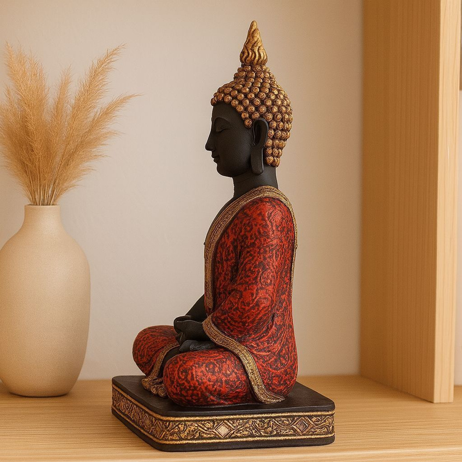 Image of Stockwing Buddha statue 001 Decorative Showpiece - 30 cm (Fabric, Black, Gold, Maroon)