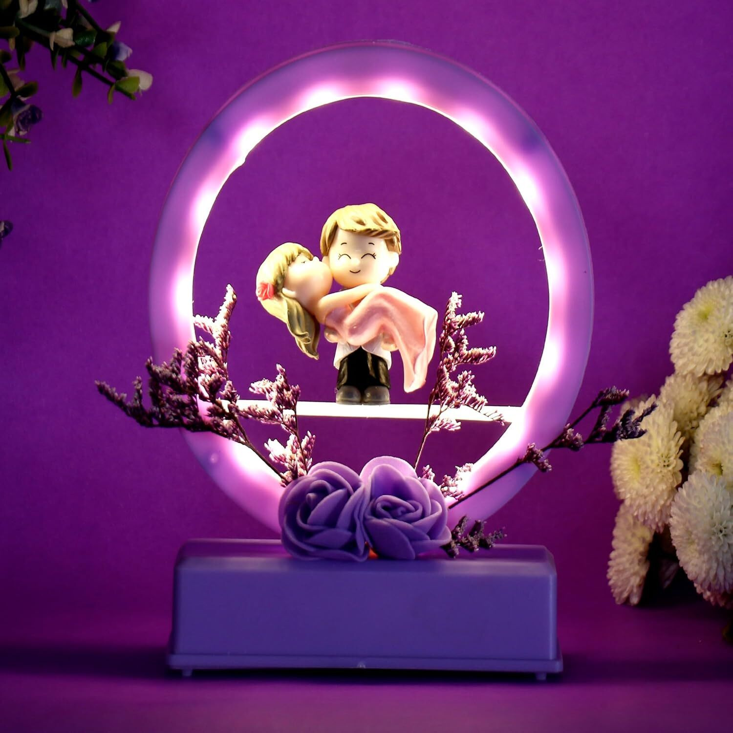 Image of Satyam Kraft 2 Set Couple Miniature in Purple Outfits | Boy & Girl Sitting Showpiece for Home Decorative Showpiece - 4 cm (Polyresin, Purple)
