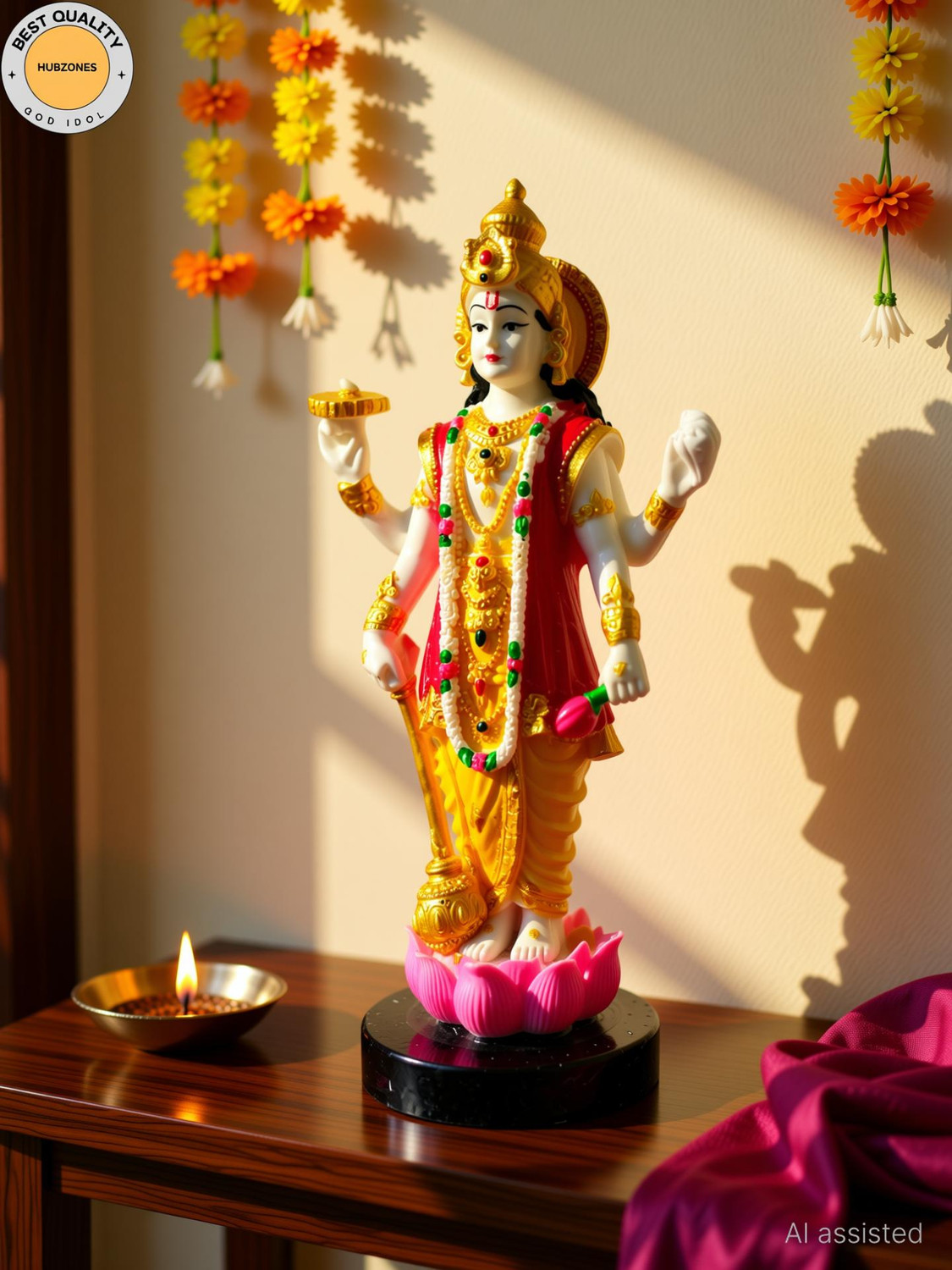 Image of HUBZONES Resin Lord Vishnu Statue Venketshwar Idol Decorative Showpiece - 22 cm (Polyresin, Multicolor)