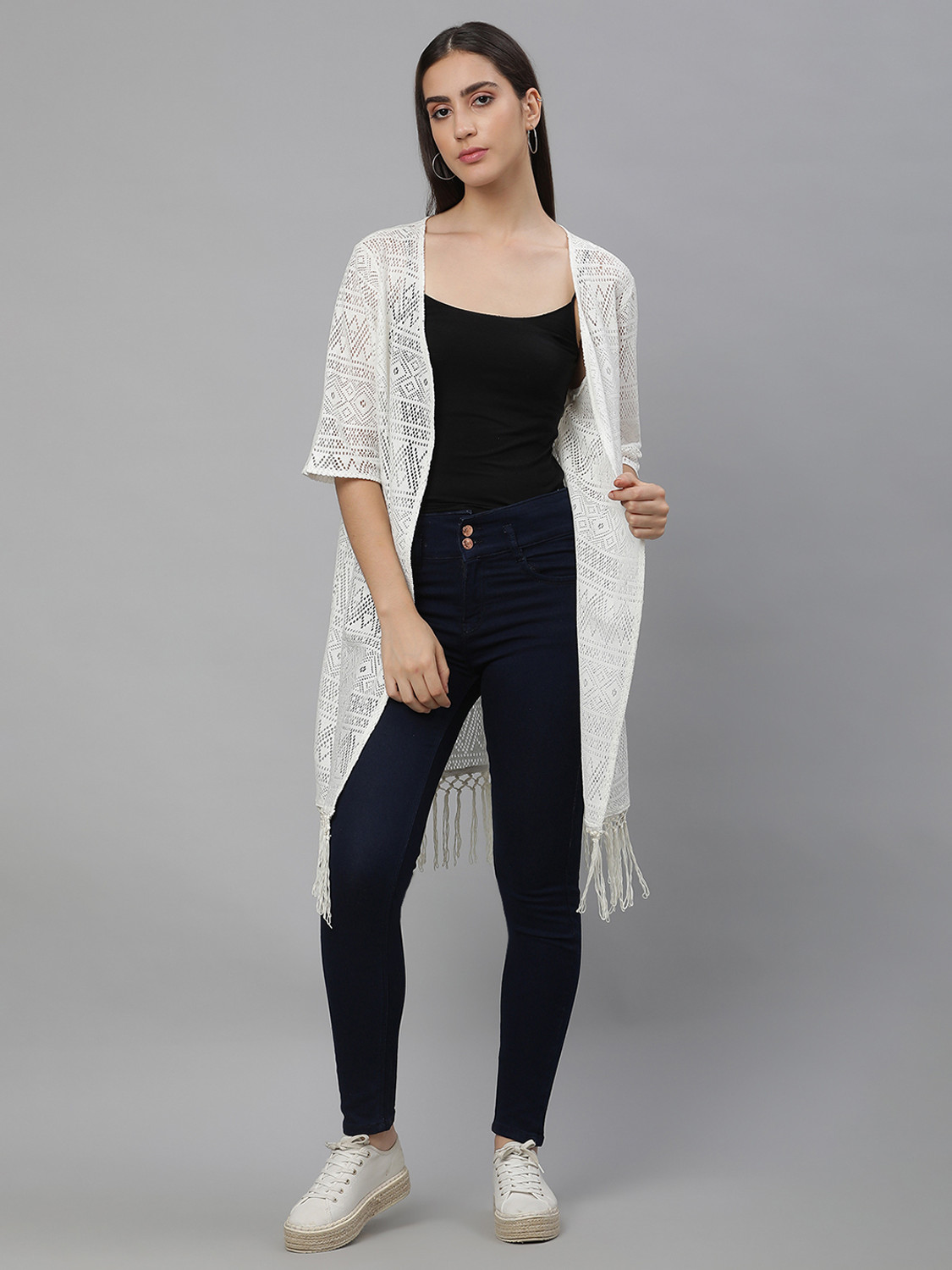 Image of Sera Women Longline Full Sleeve Multicolor Shrug