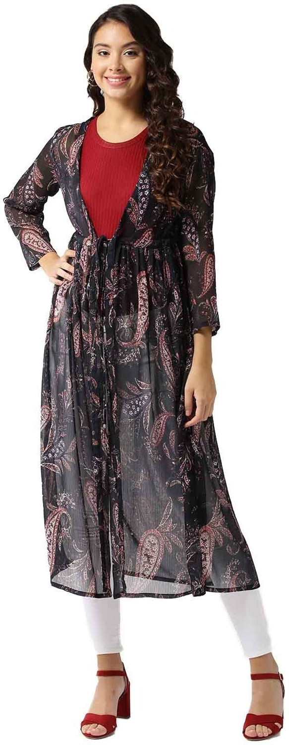 Image of Sera Women Longline Full Sleeve Black Shrug
